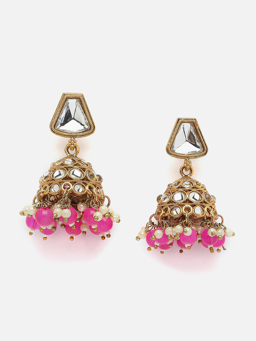 

Anouk Gold-Plated Kundan-Studded & Beaded Dome Shaped Jhumkas