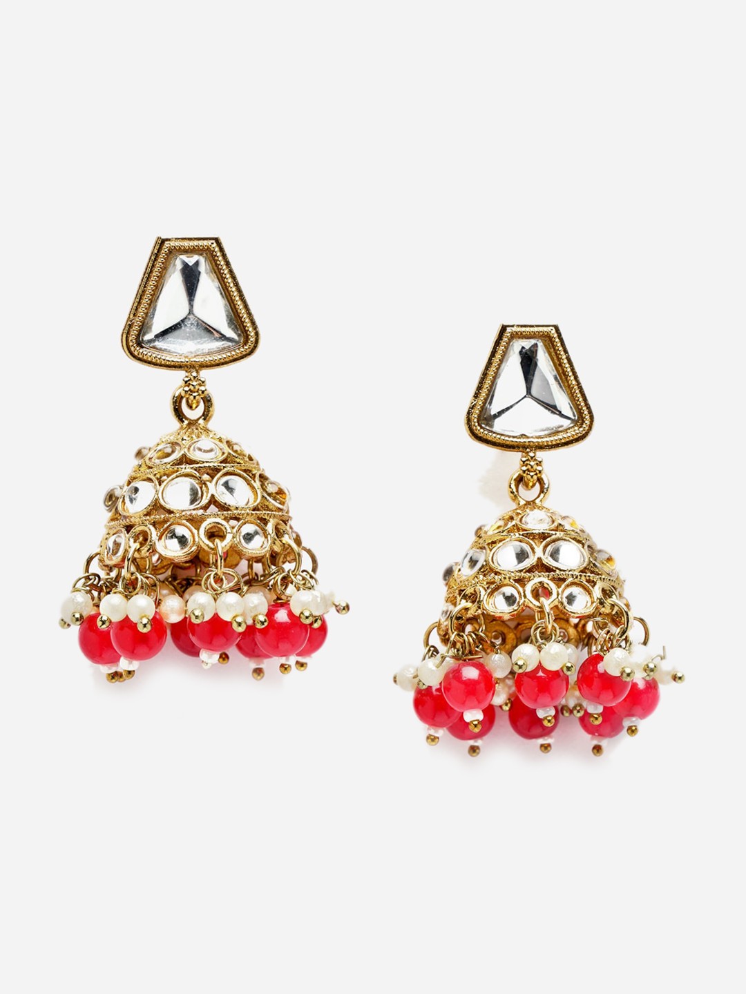 

Anouk Gold-Plated Kundan-Studded & Beaded Dome Shaped Jhumkas