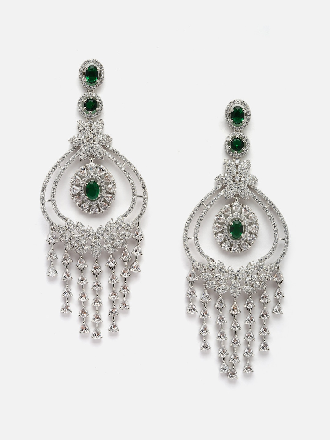 

Anouk Rhodium-Plated American Diamond-Studded Drop Earrings, Silver