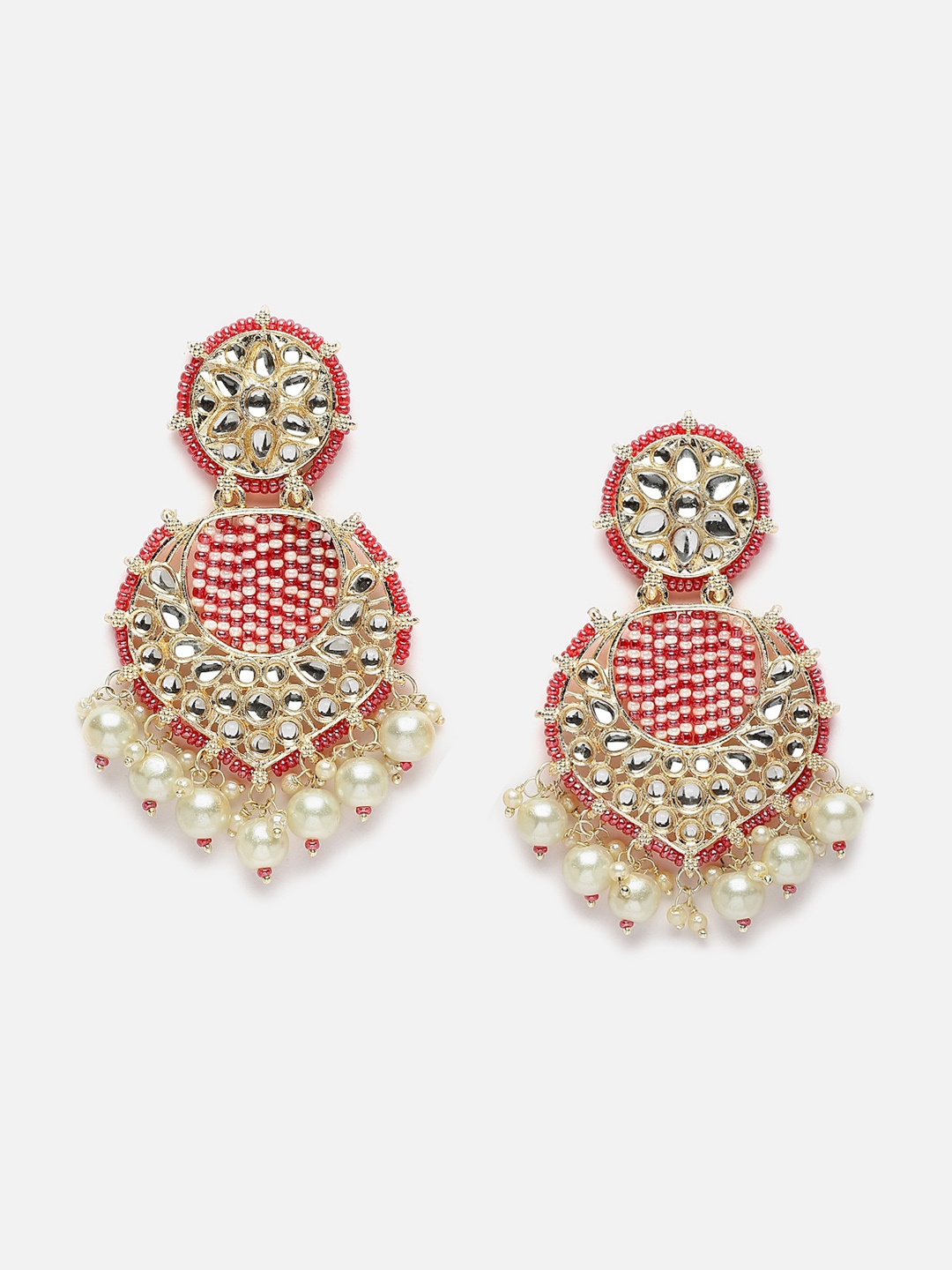 

Anouk Gold-Plated Pearls Kundan Crescent Shaped Drop Earrings