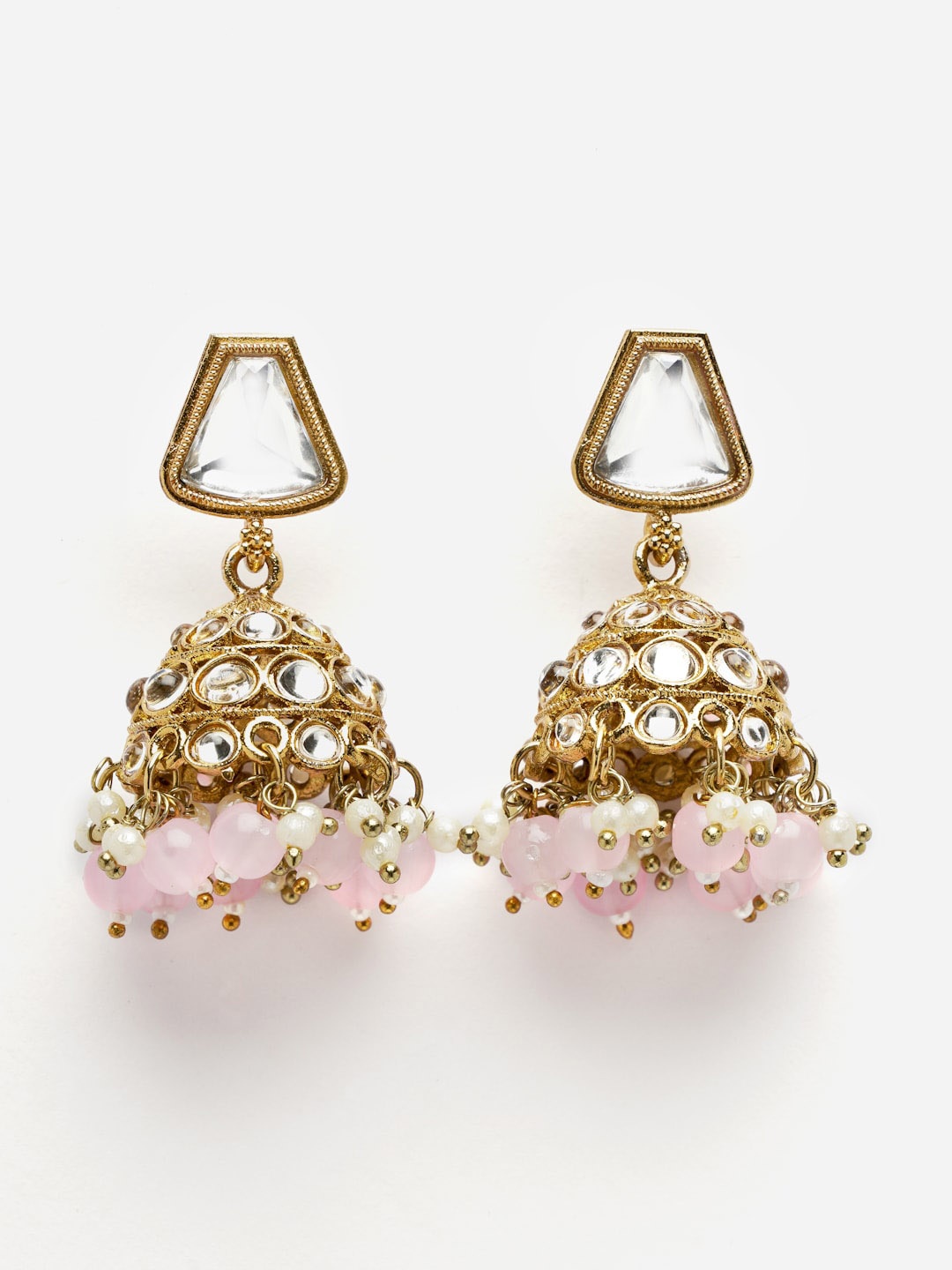 

Anouk Gold-Plated Kundan-Studded & Beaded Dome Shaped Jhumkas