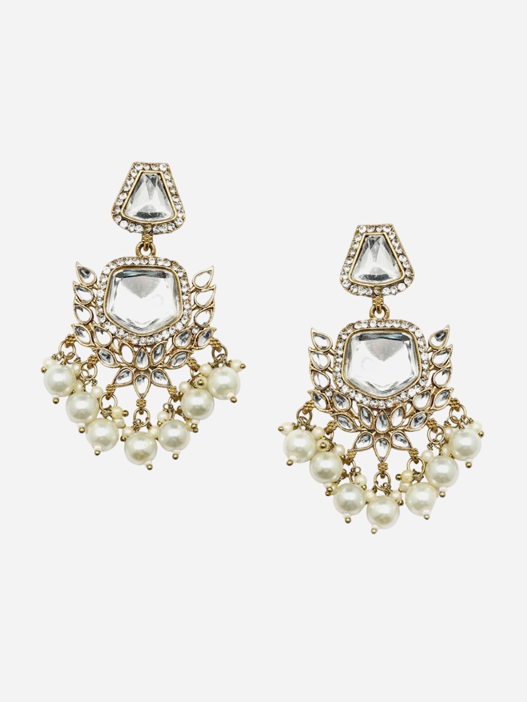 

Anouk Gold-Toned Gold-Plated Kundan Contemporary Drop Earrings