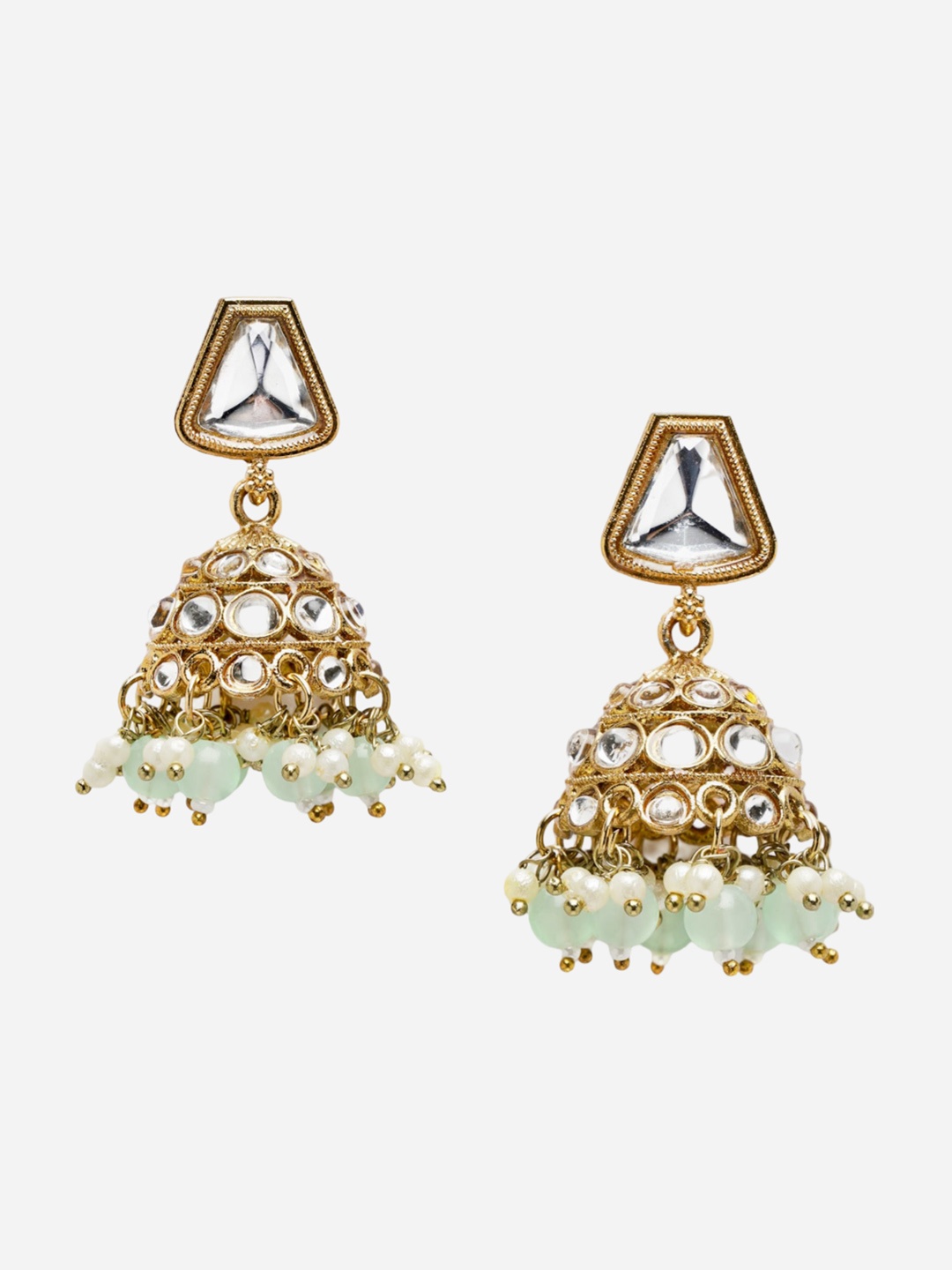 

Anouk Gold-Plated Kundan-Studded & Pearls Beaded Dome Shaped Jhumkas