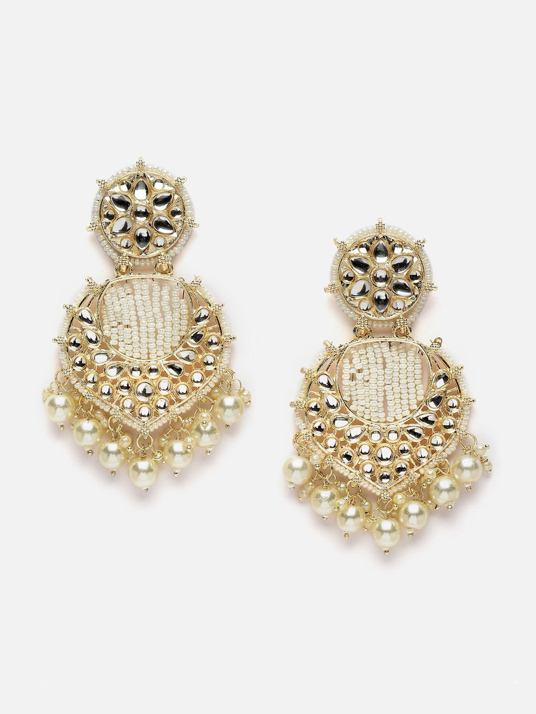 

Anouk Gold-Plated Pearls Kundan Crescent Shaped Drop Earrings