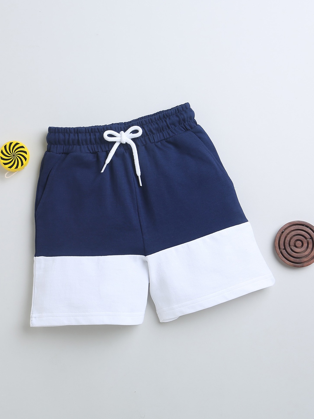 

BUMZEE Boys Colourblocked Mid-Rise Cotton Shorts, Navy blue