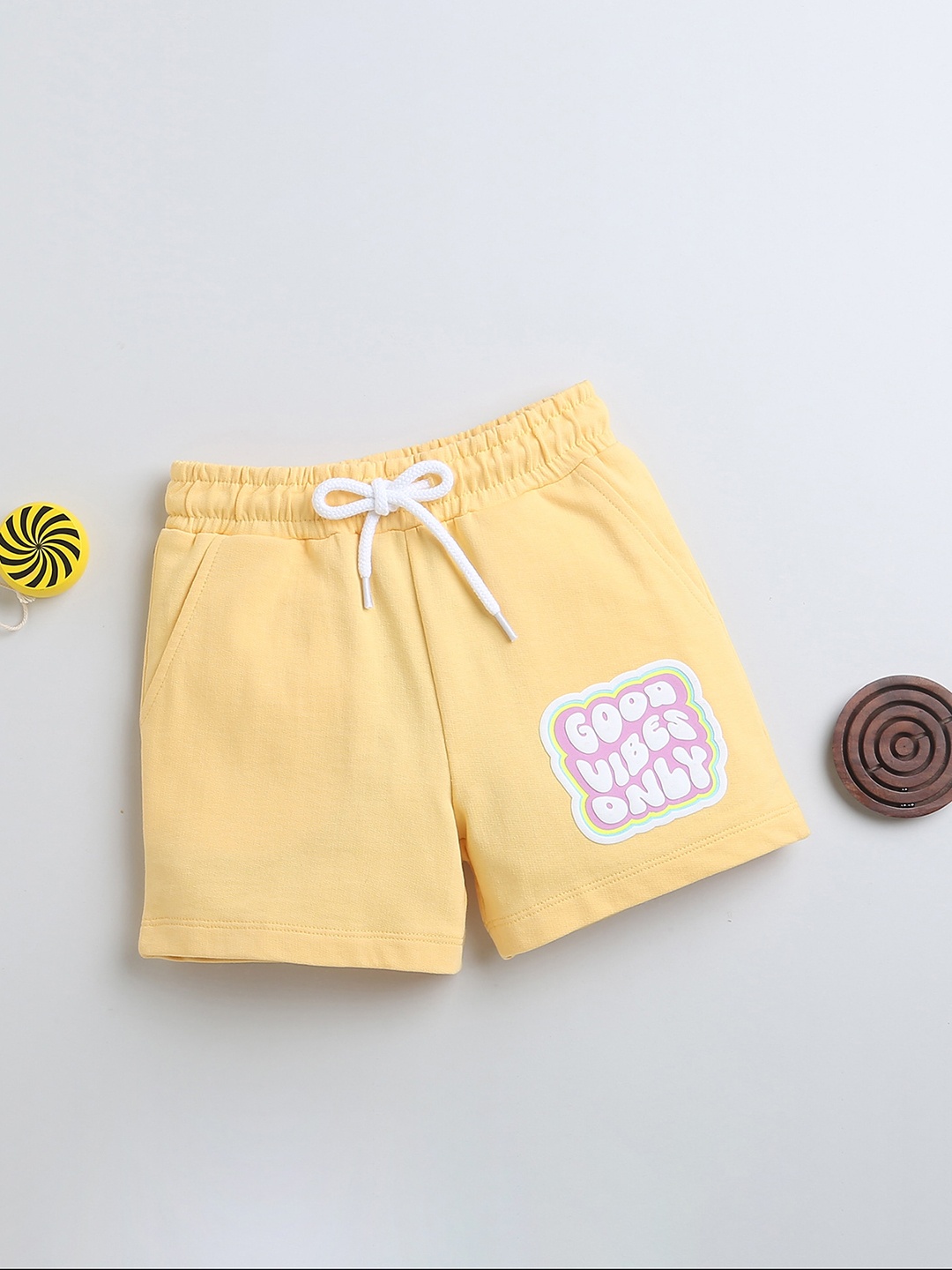 

BUMZEE Girls Mid-Rise Cotton Shorts, Yellow