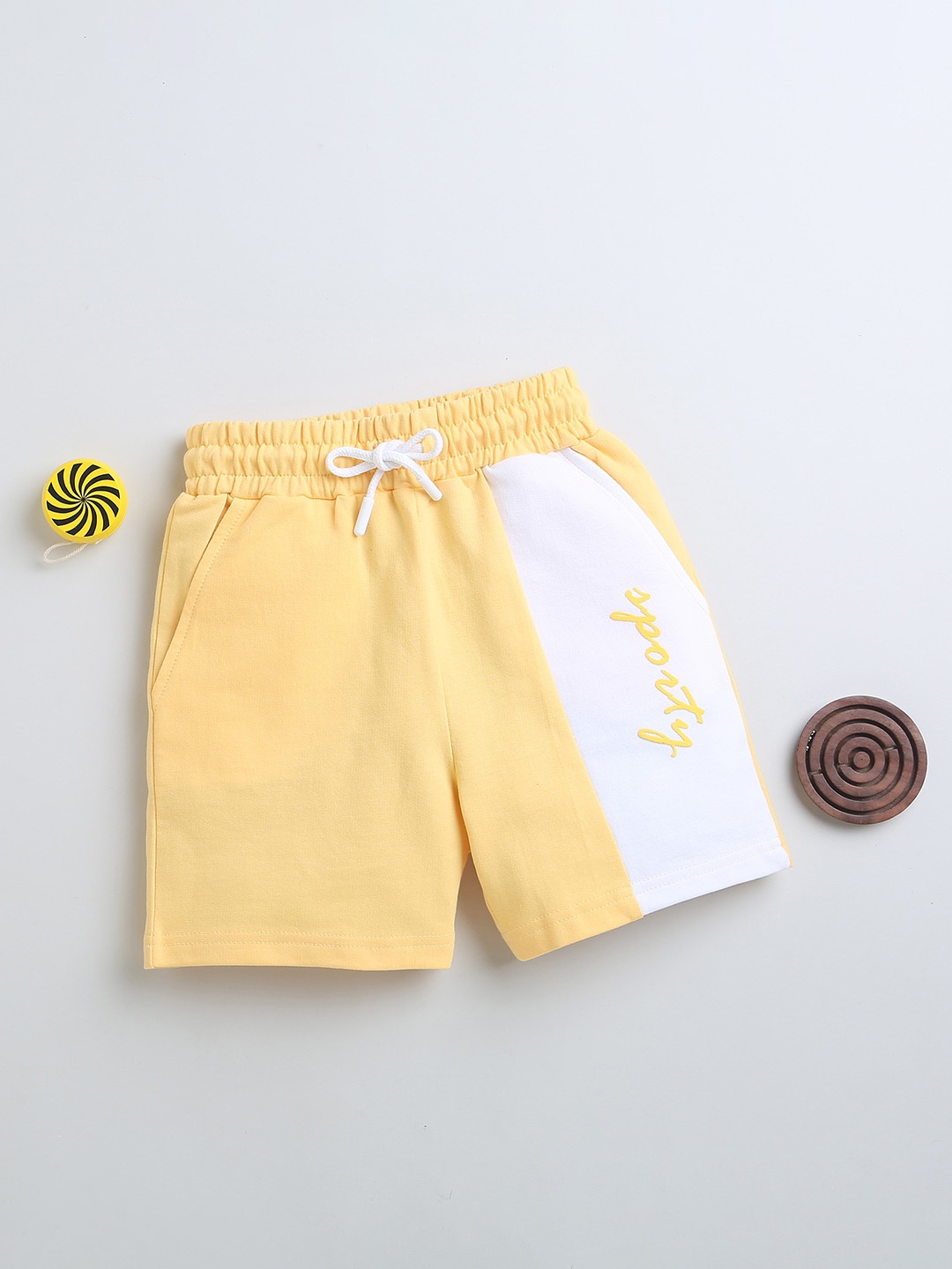 

BUMZEE Boys Colourblocked Mid-Rise Cotton Shorts, Yellow