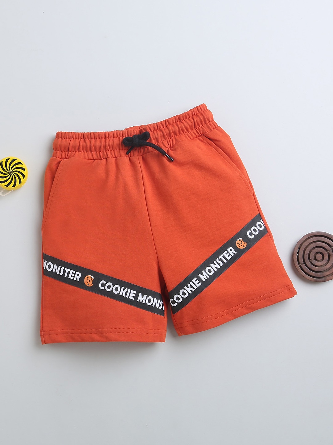 

BUMZEE Boys Typography Printed Mid-Rise Cotton Shorts, Rust