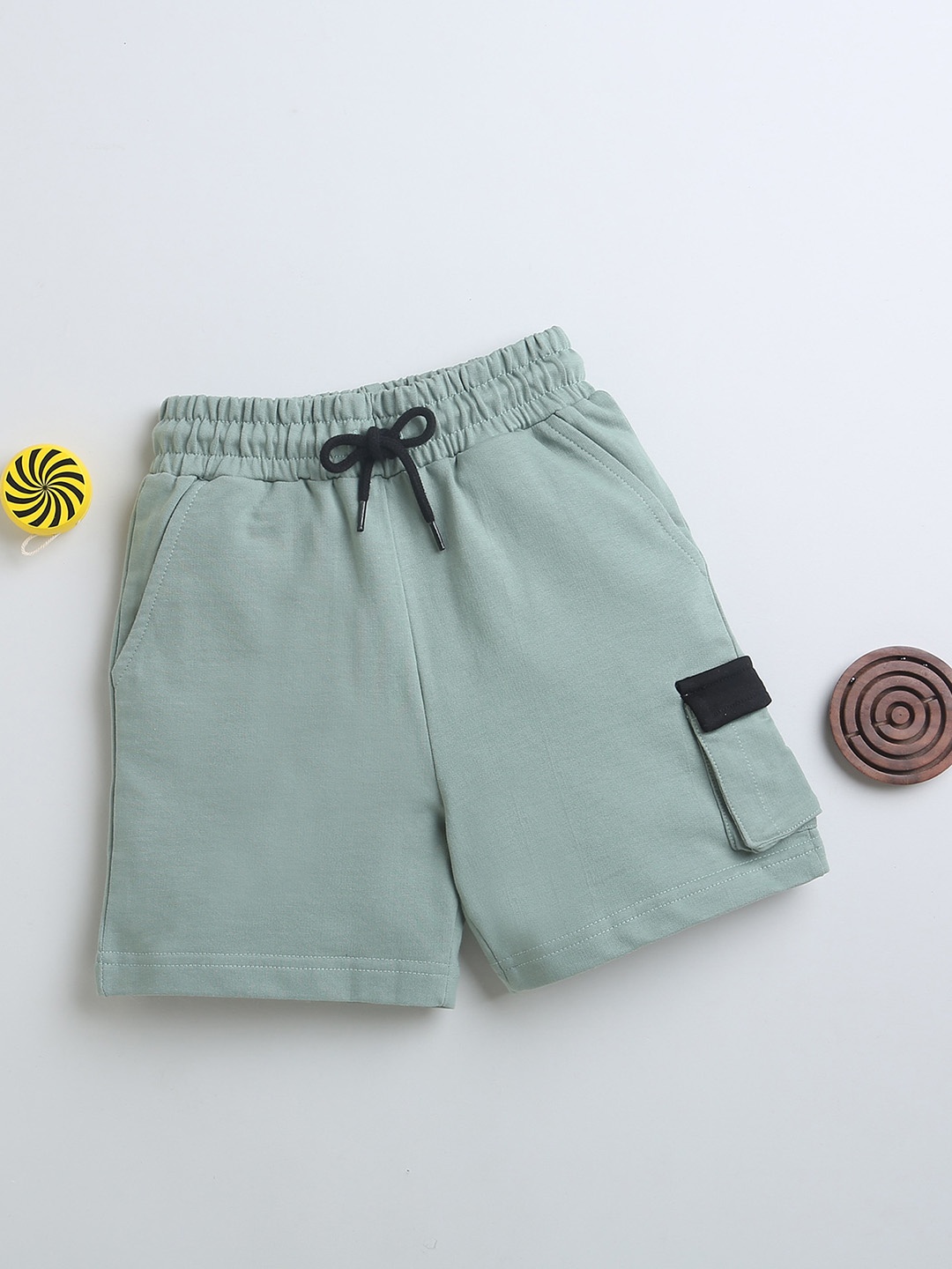 

BUMZEE Boys Mid-Rise Cotton Cargo Shorts, Olive