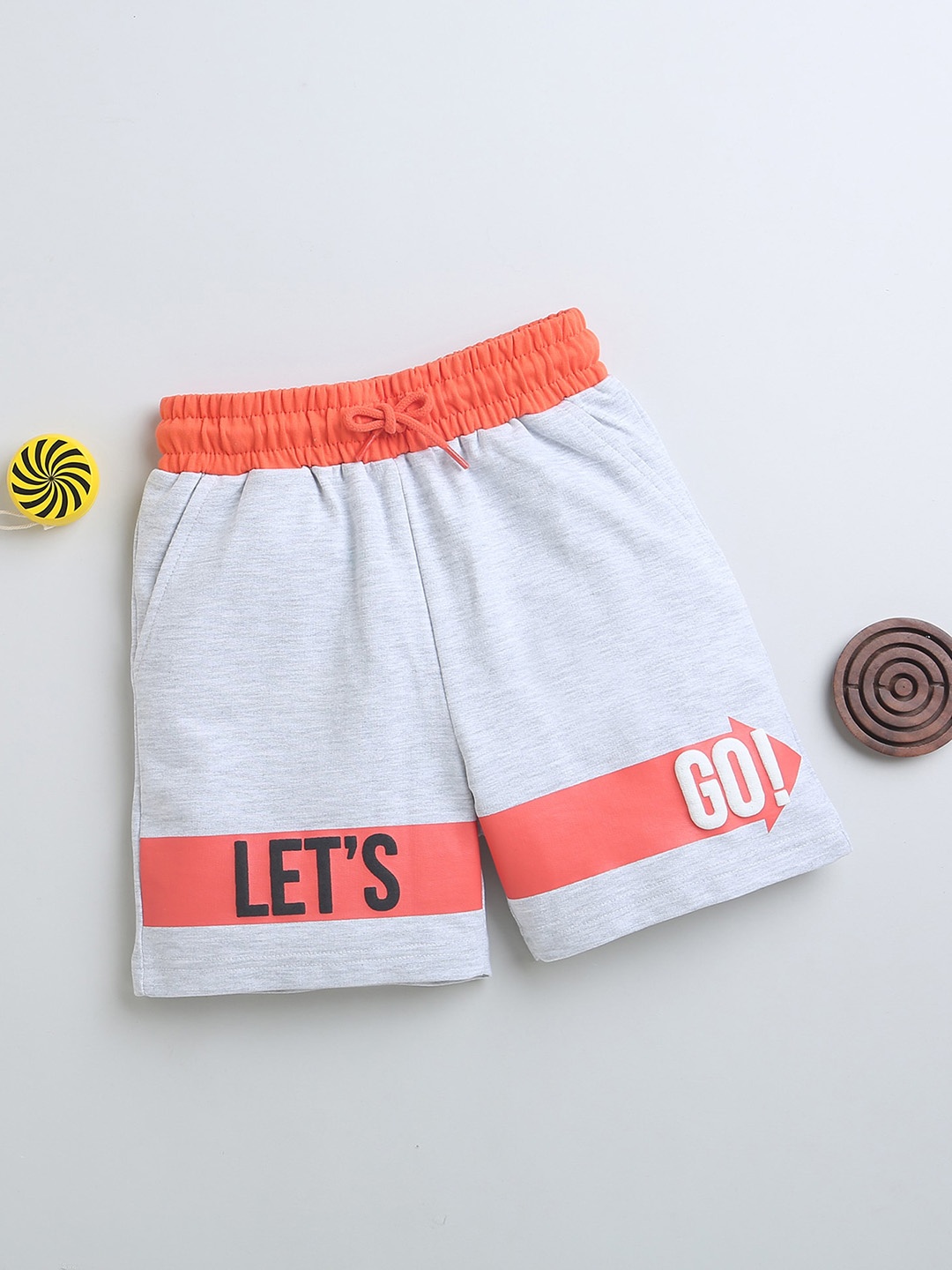 

BUMZEE Boys Colourblocked Mid-Rise Cotton Shorts, Grey