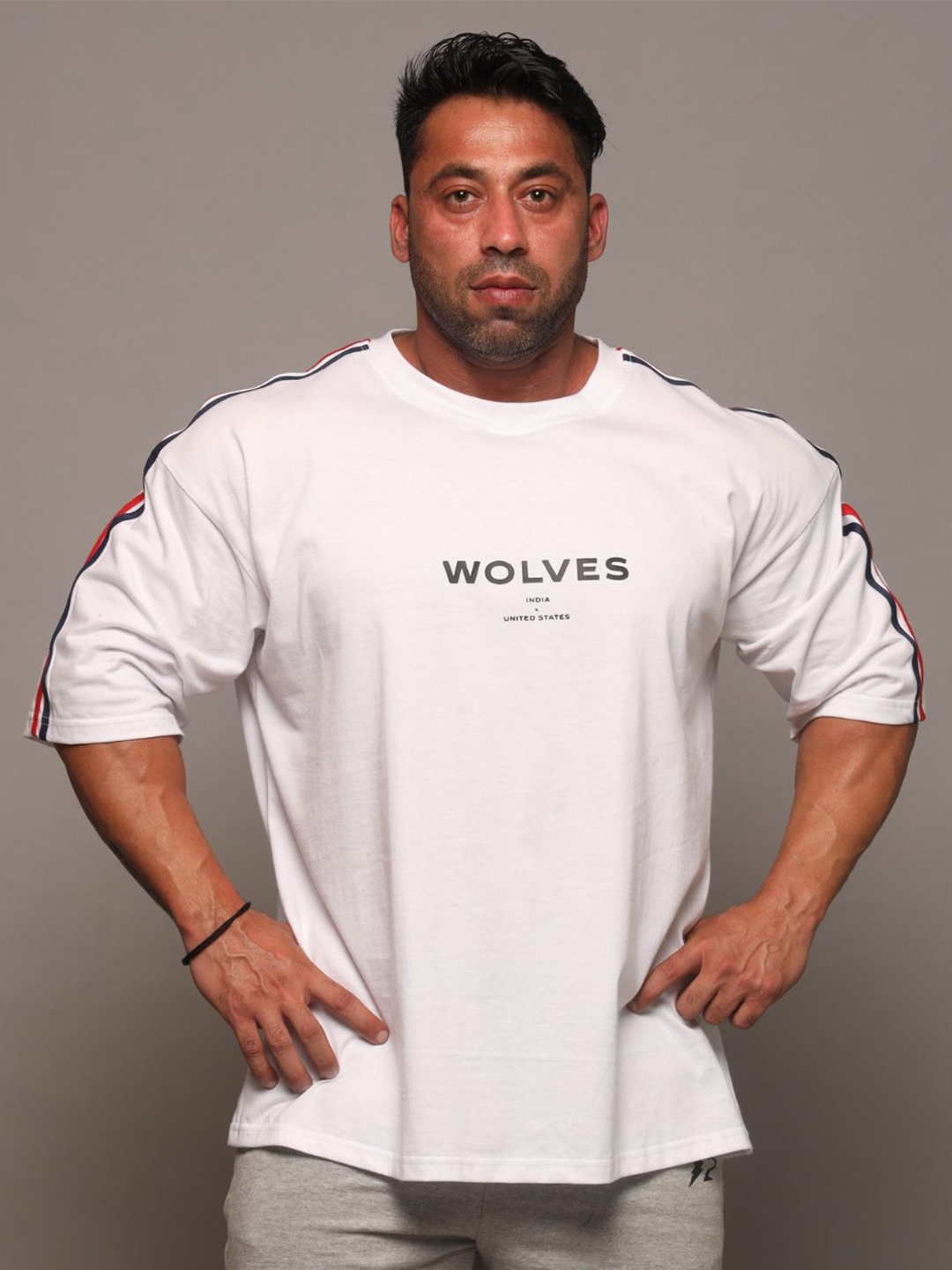 Muscle Wolves India Typography Printed Cotton Oversized T-shirt, White