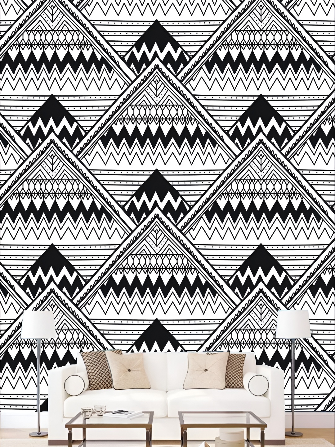 

KSHIRSA White & Black Printed Self-Adhesive 3D Wallpaper