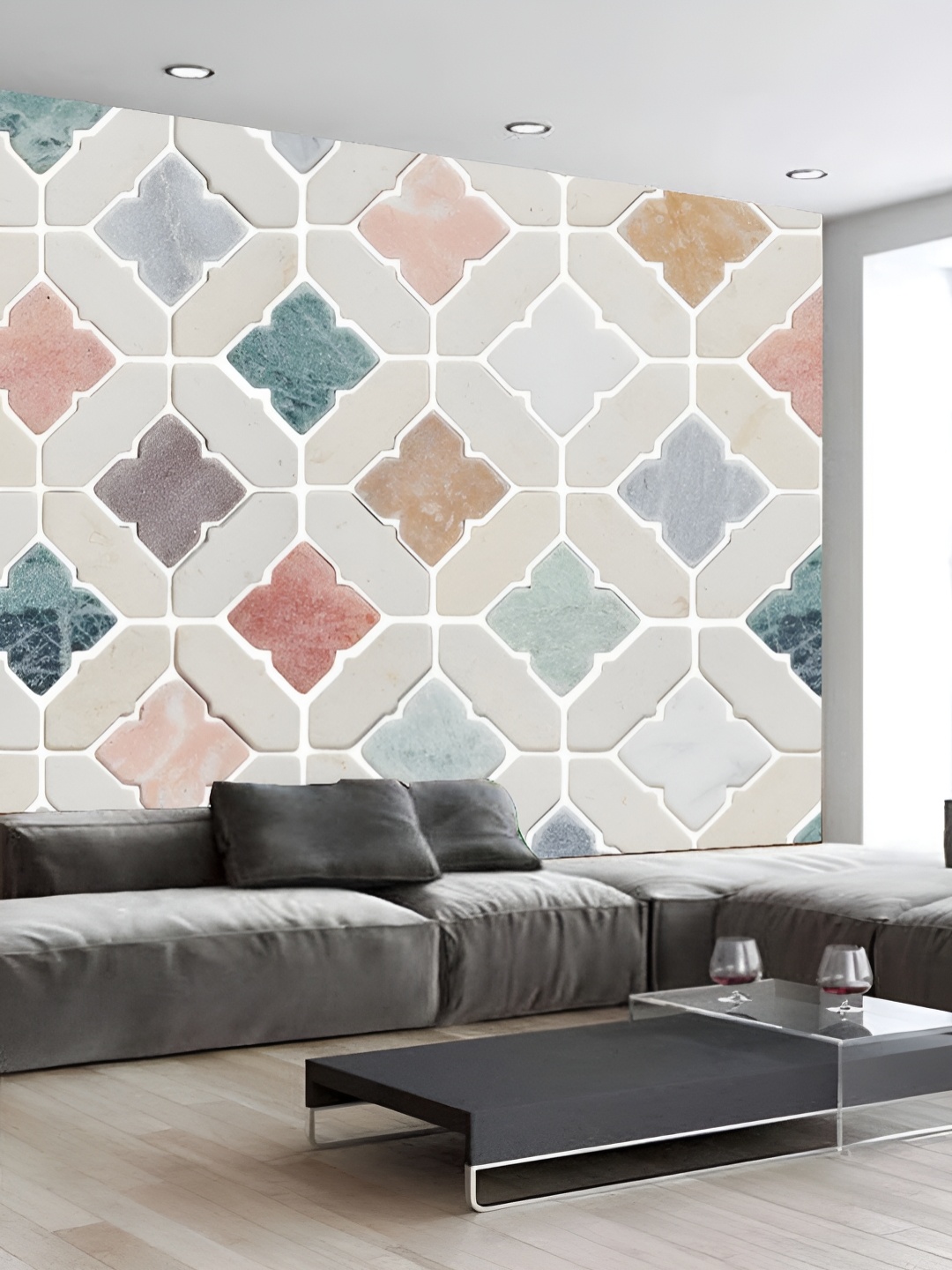 

KSHIRSA Grey & White Printed Self-Adhesive 3D Wallpaper