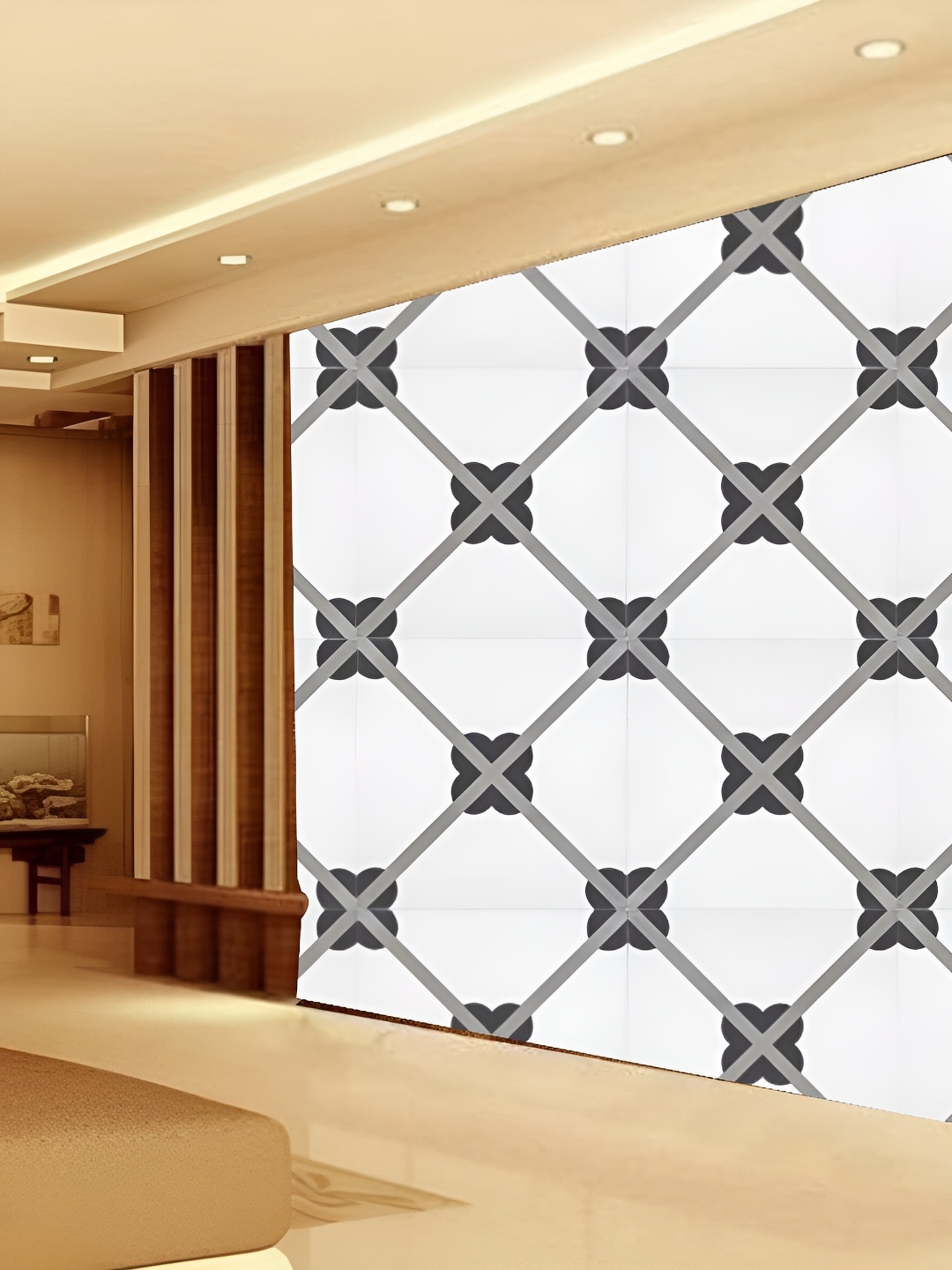 

KSHIRSA White & Grey Printed Self-Adhesive 3D Wallpaper