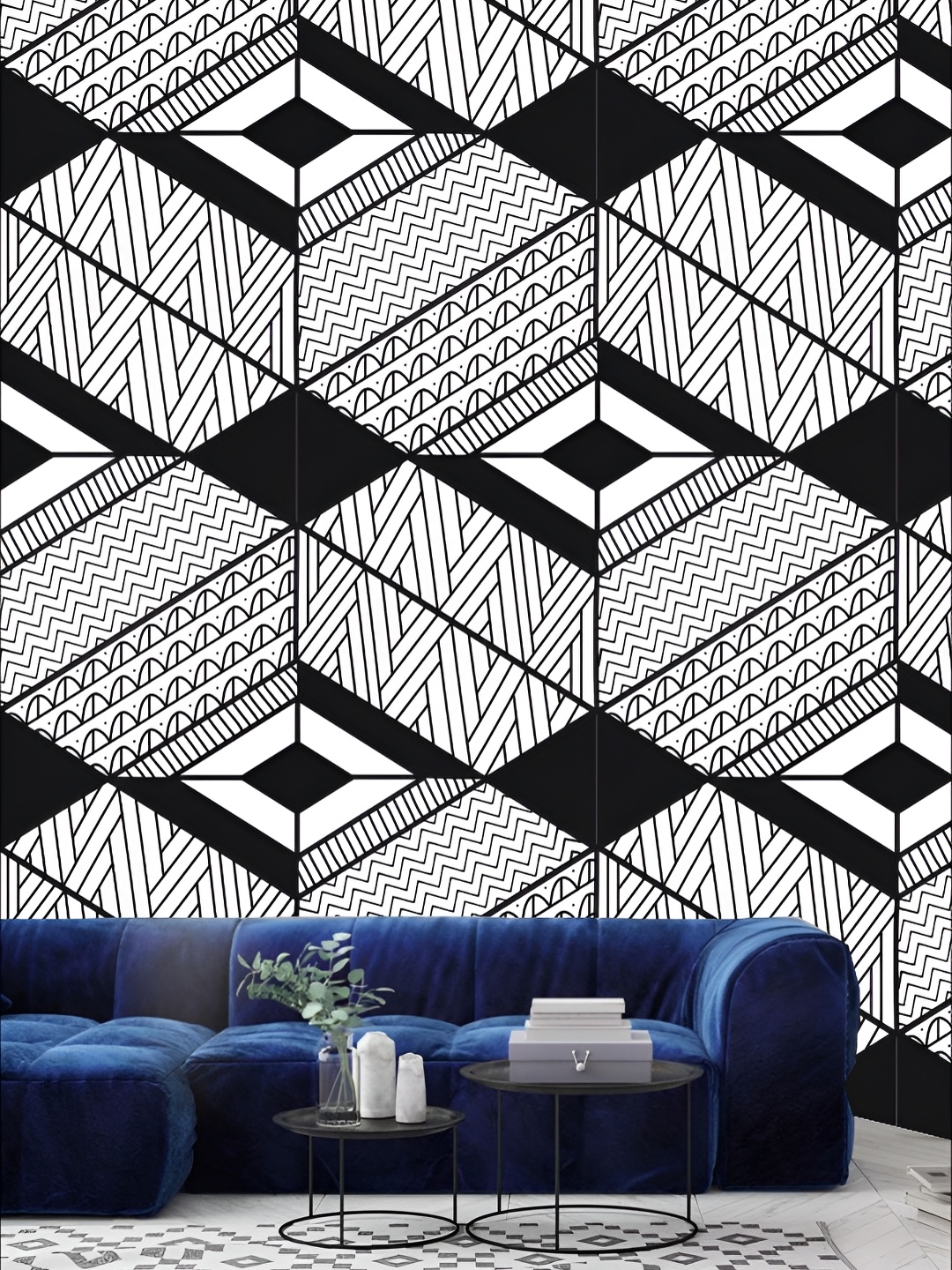 

KSHIRSA Black & White Printed Self-Adhesive 3D Wallpaper