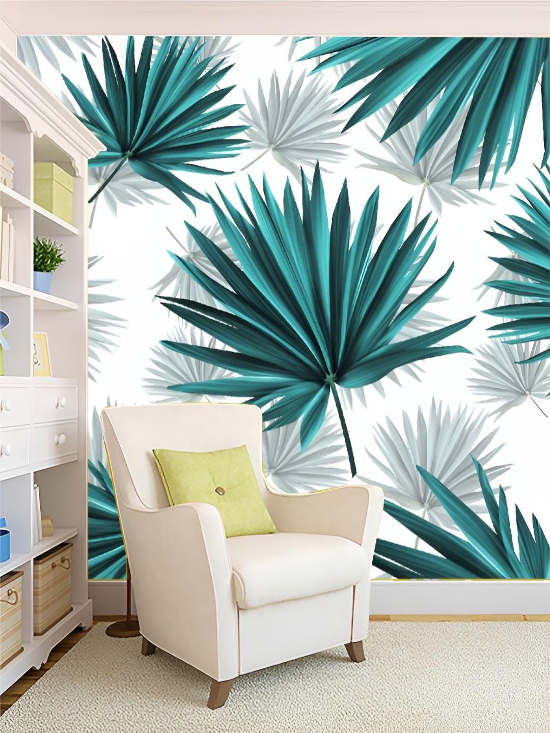 

KSHIRSA White & Green Printed Self-Adhesive 3D Wallpaper