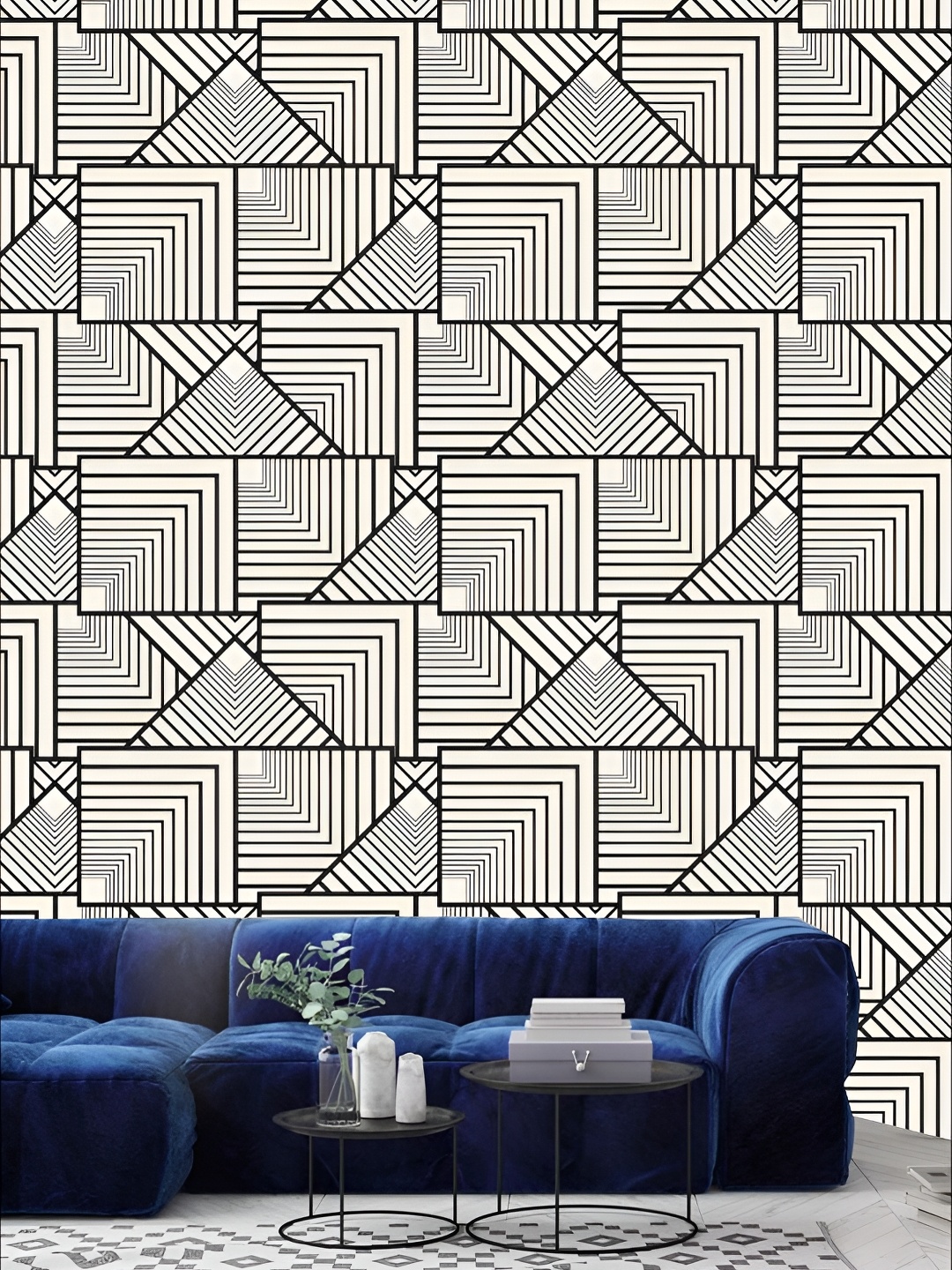 

KSHIRSA White & Black Printed Self-Adhesive 3D Wallpaper