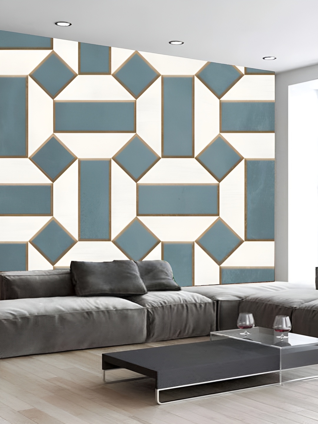 

KSHIRSA White & Blue Printed Self-Adhesive 3D Wallpaper