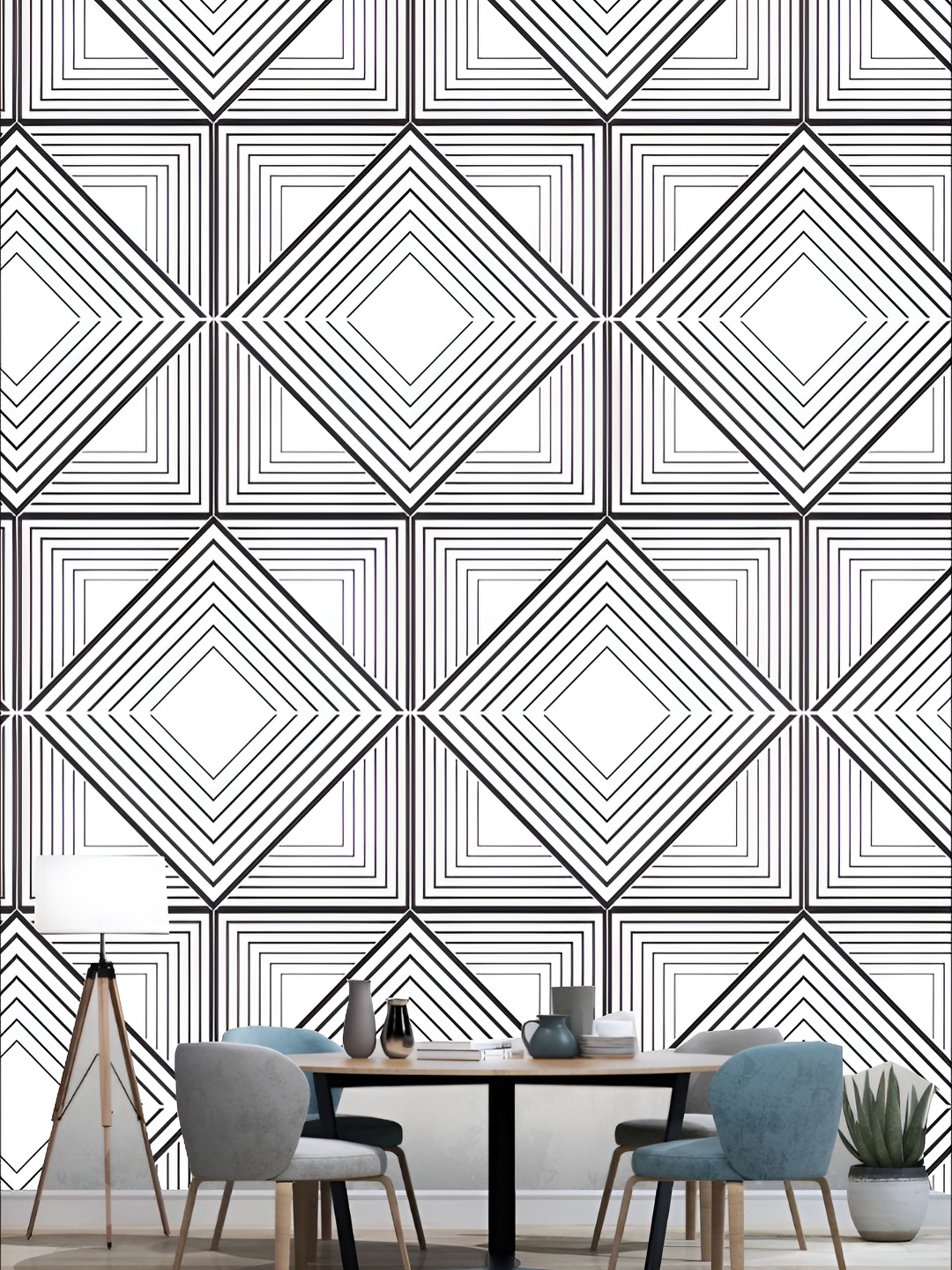 

KSHIRSA White & Black Printed Self-Adhesive 3D Wallpaper