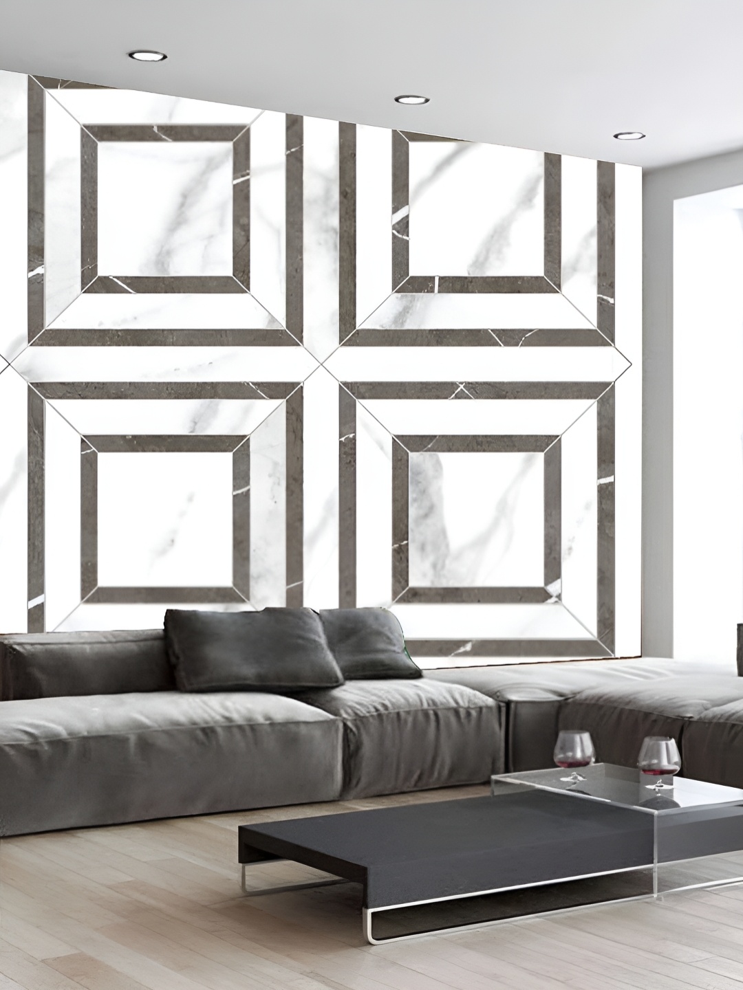 

KSHIRSA White & Grey Printed Self-Adhesive 3D Wallpaper