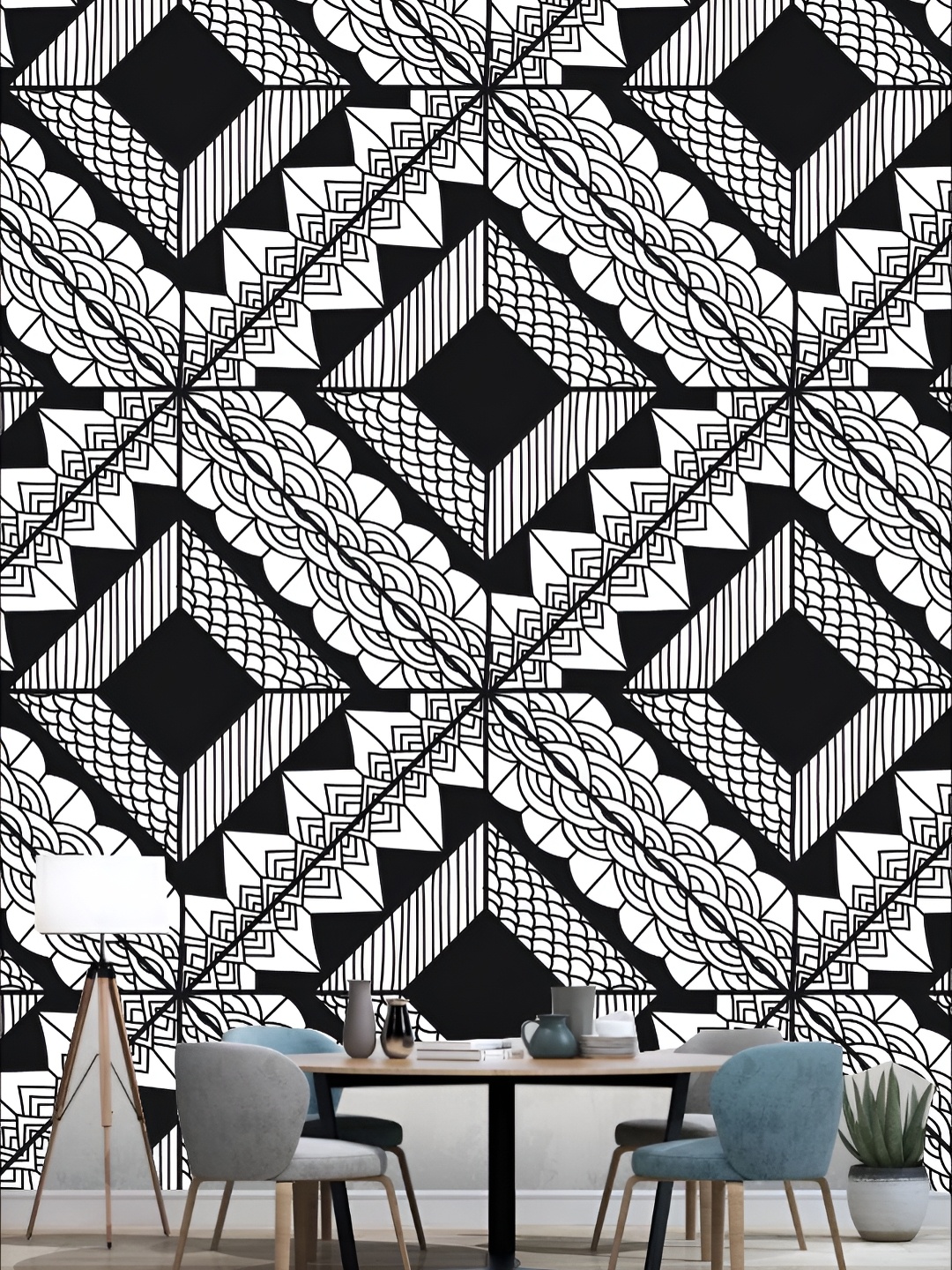 

KSHIRSA Black & White Printed Self-Adhesive 3D Wallpaper