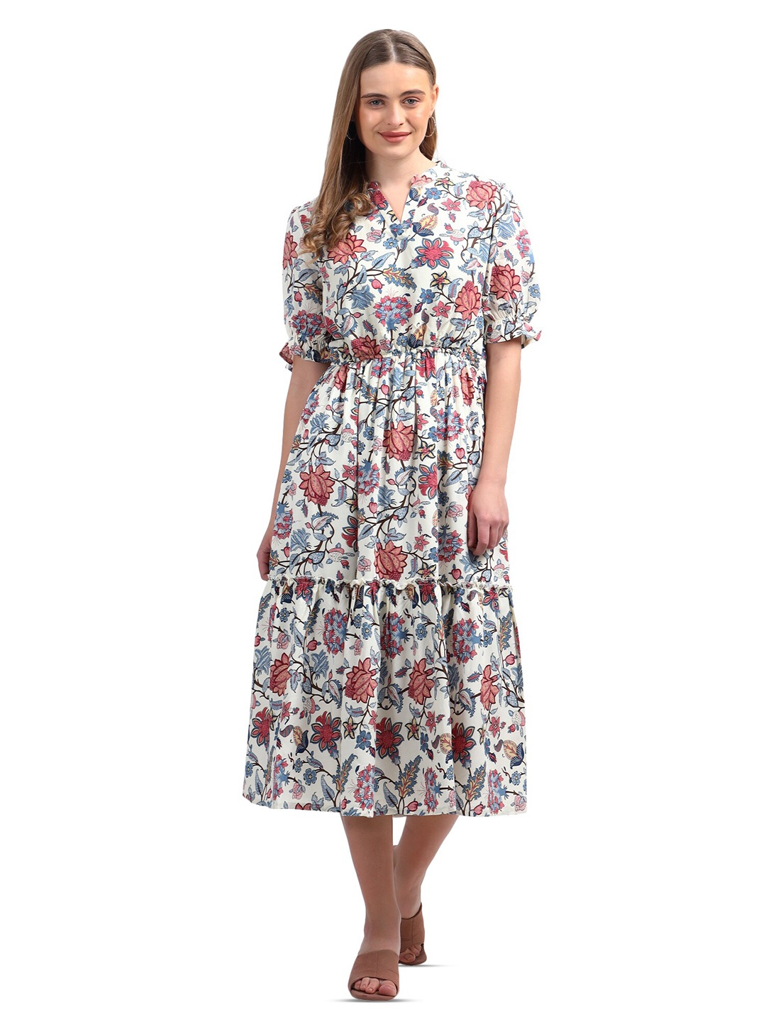 

KRIJAN Floral Print Puff Sleeve Maxi Dress, Pink