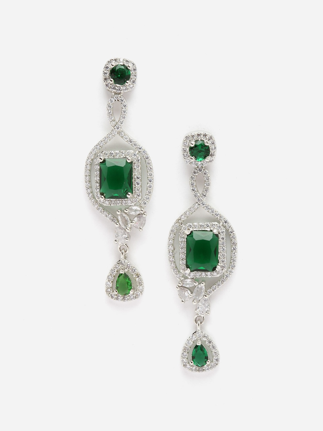 

DressBerry Rhodium-Plated Square Drop Earrings, Green