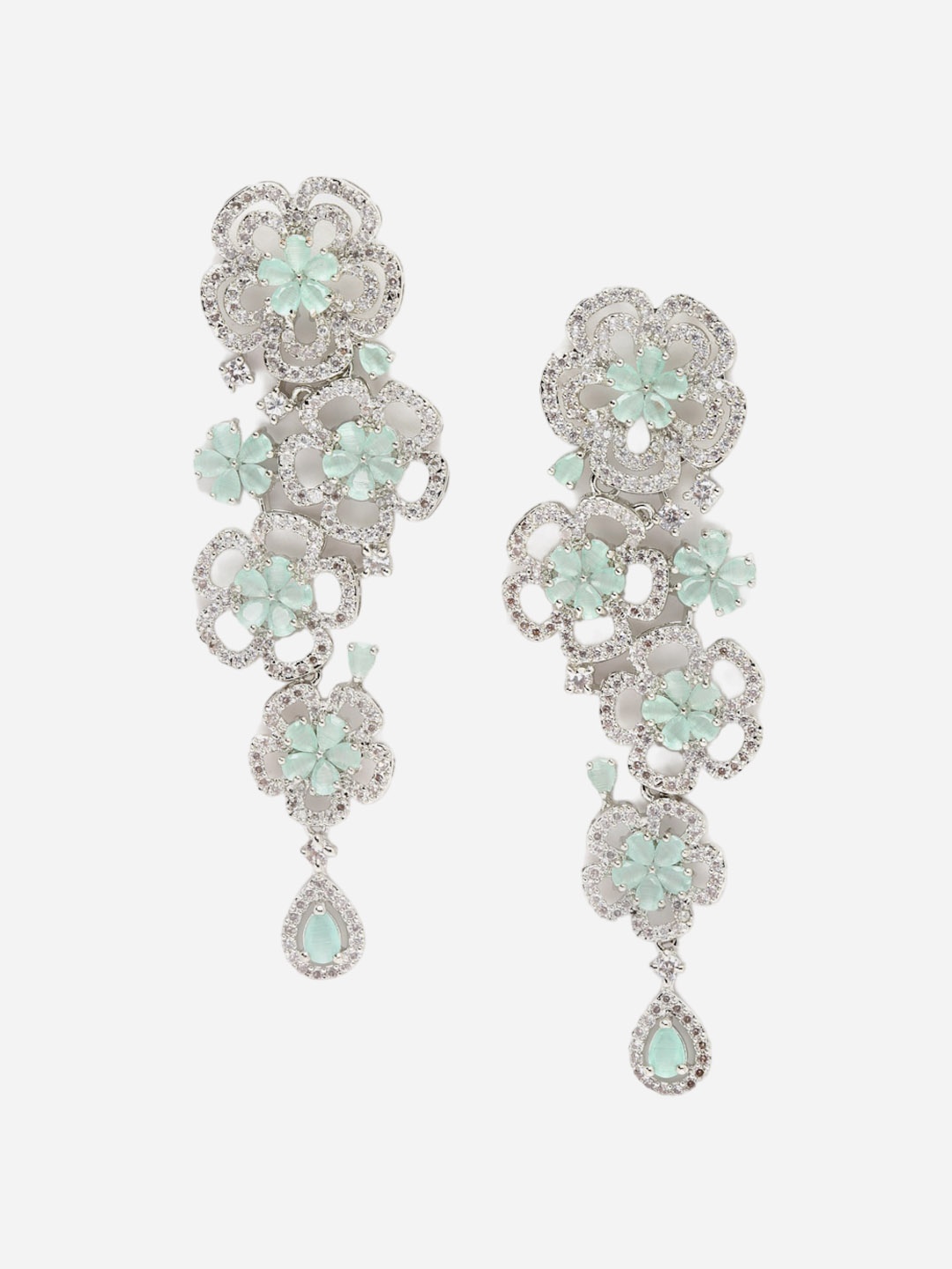 

DressBerry Rhodium-Plated Floral Drop Earrings, Sea green