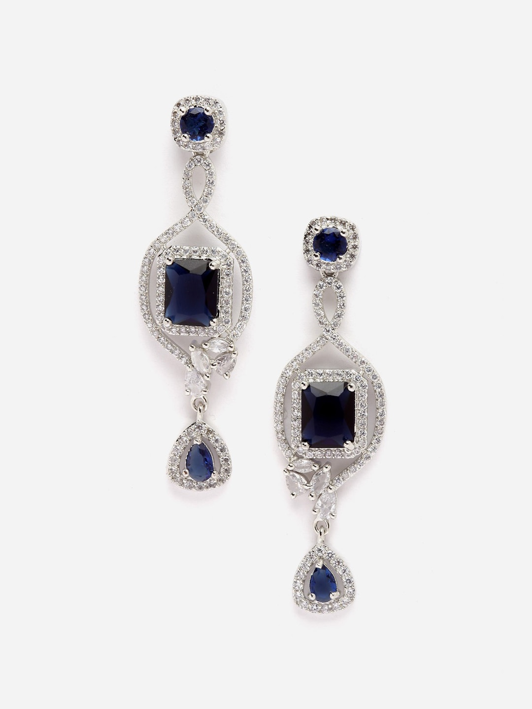 

DressBerry Rhodium-Plated Square Drop Earrings, Navy blue