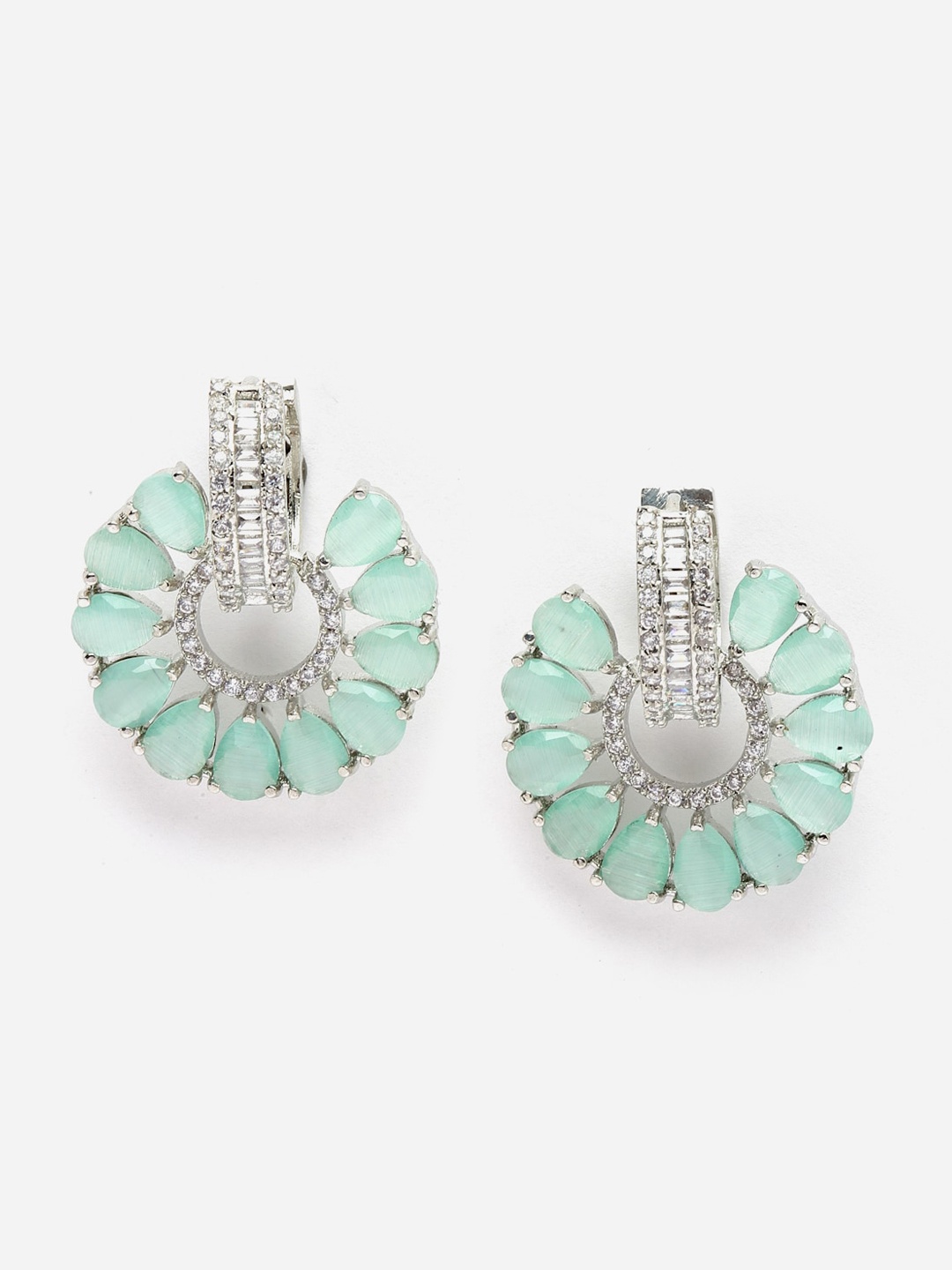 

DressBerry Rhodium-Plated Floral Studs Earrings, Sea green