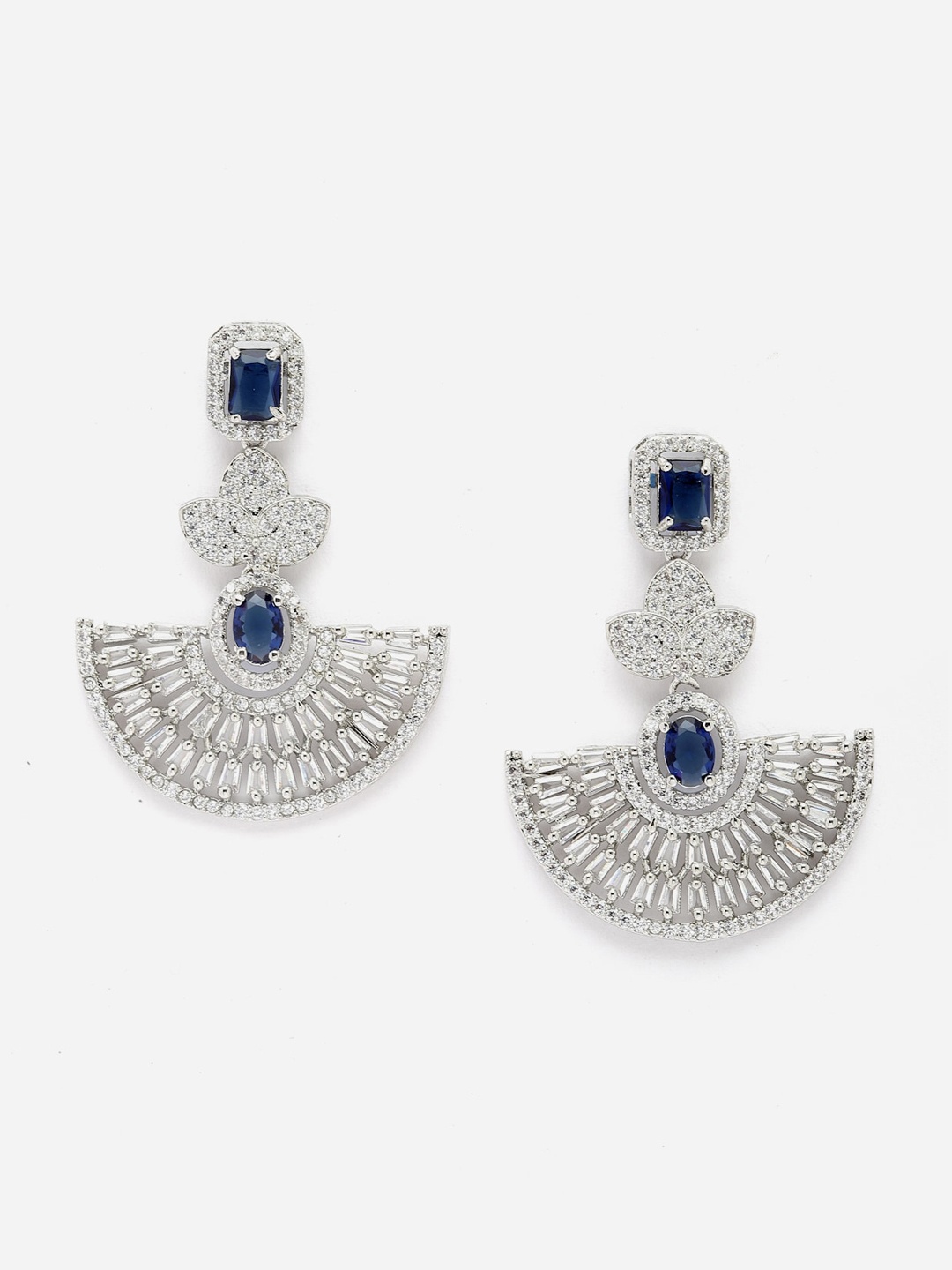 

DressBerry Navy Blue Rhodium-Plated AD Studded Geometric Chandbalis, Silver