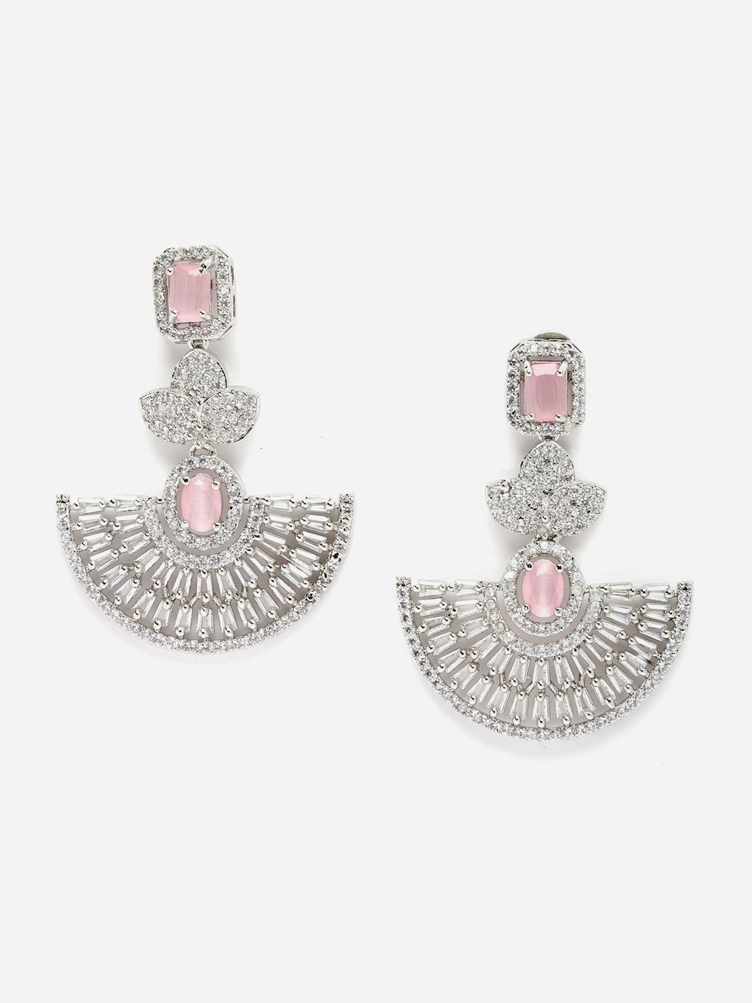 

DressBerry Pink Rhodium-Plated AD Studded Drop Earrings