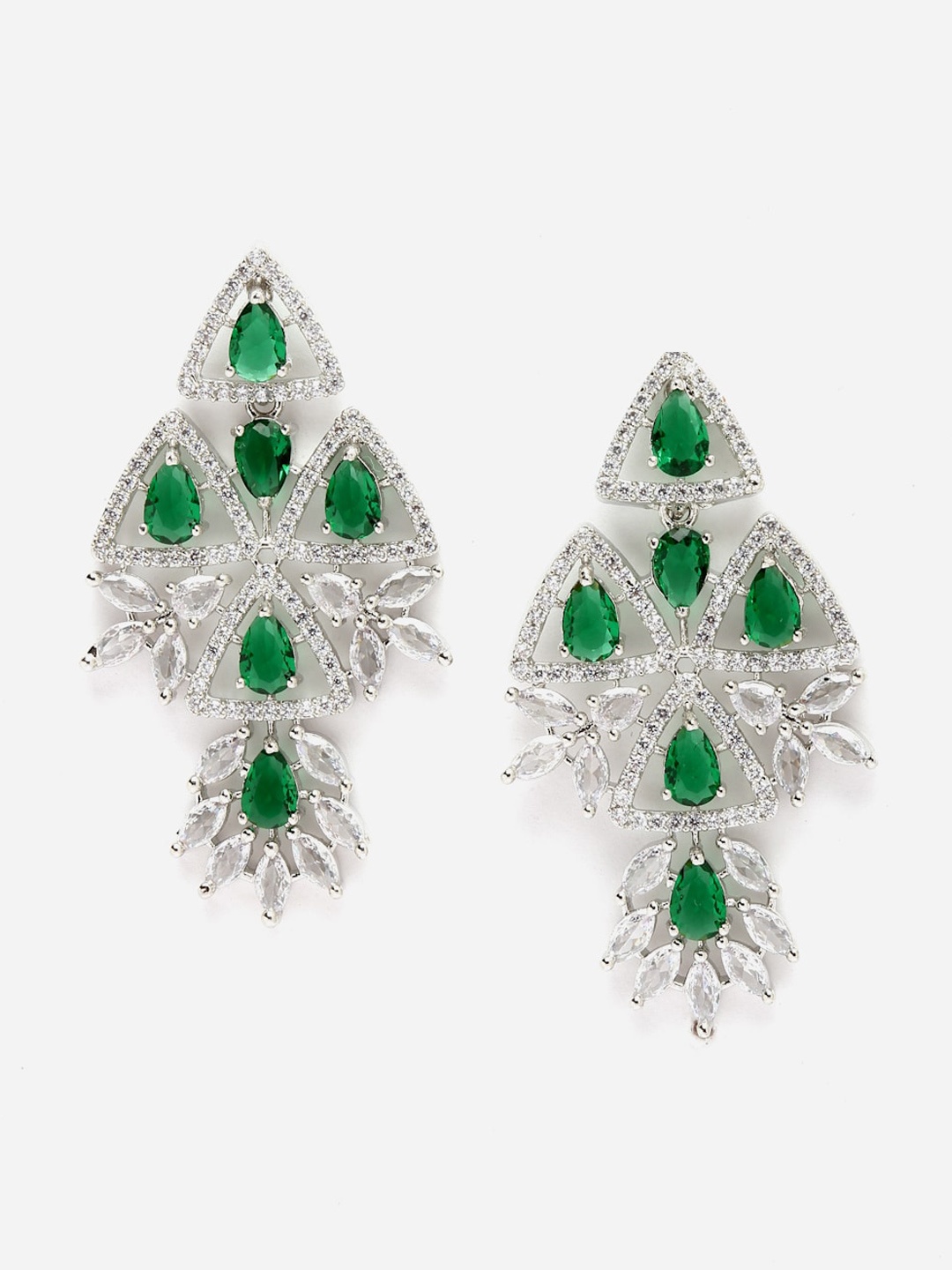 

DressBerry Rhodium-Plated Drop Earrings, Green