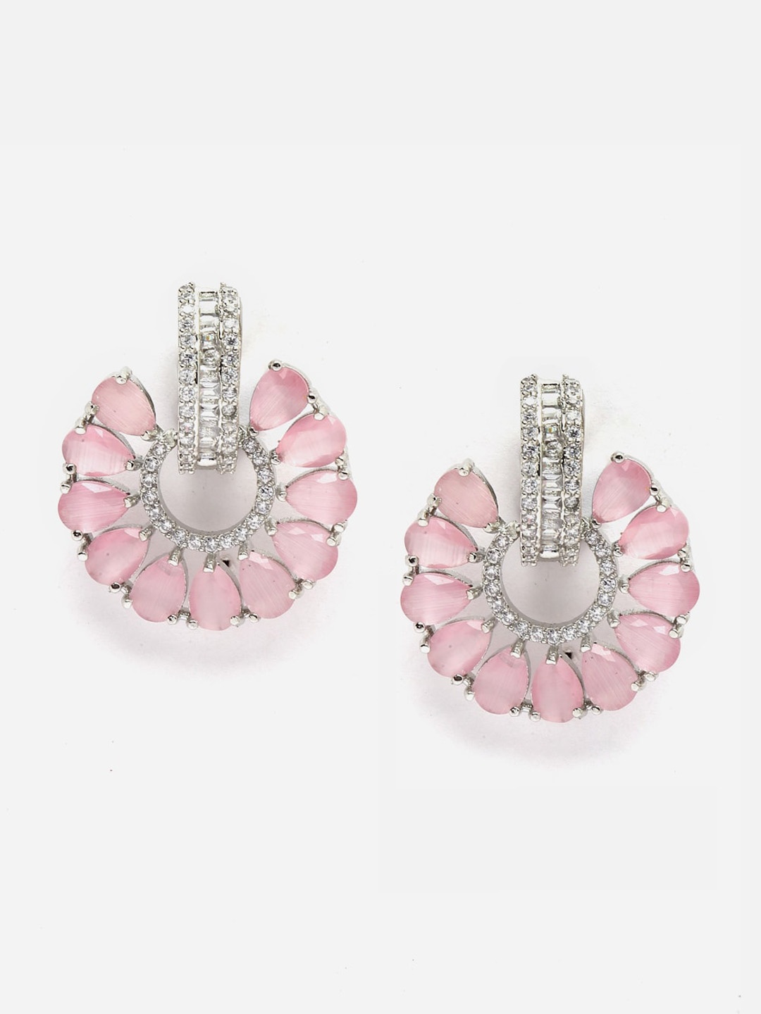 

DressBerry Rhodium-Plated Floral Drop Earrings, Pink
