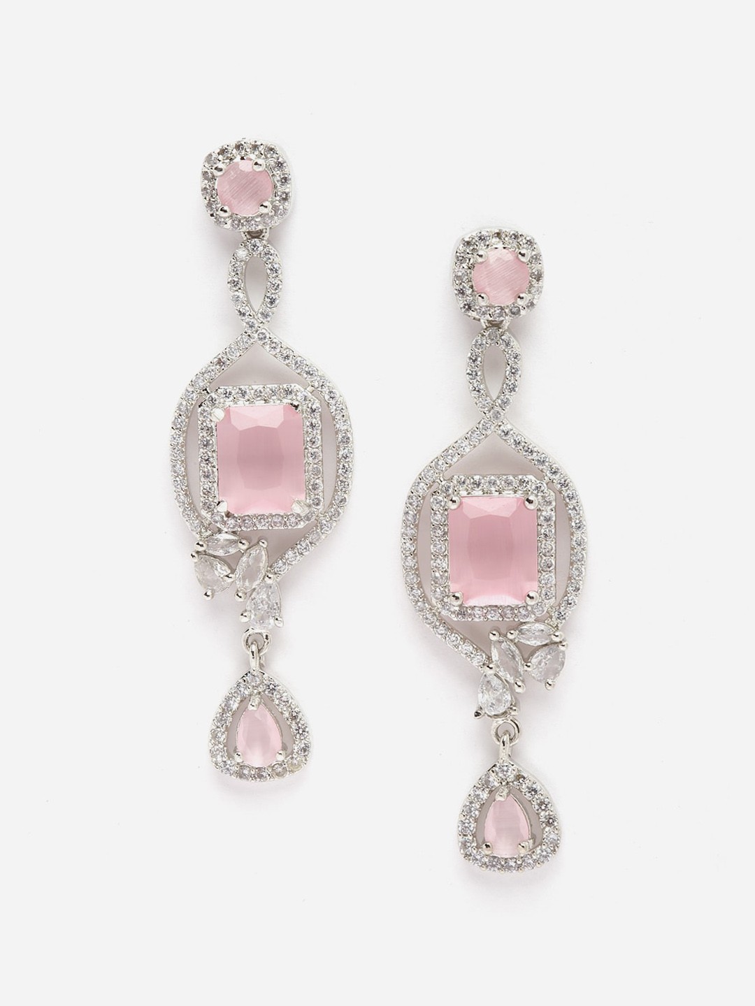 

DressBerry Rhodium-Plated Square Drop Earrings, Pink