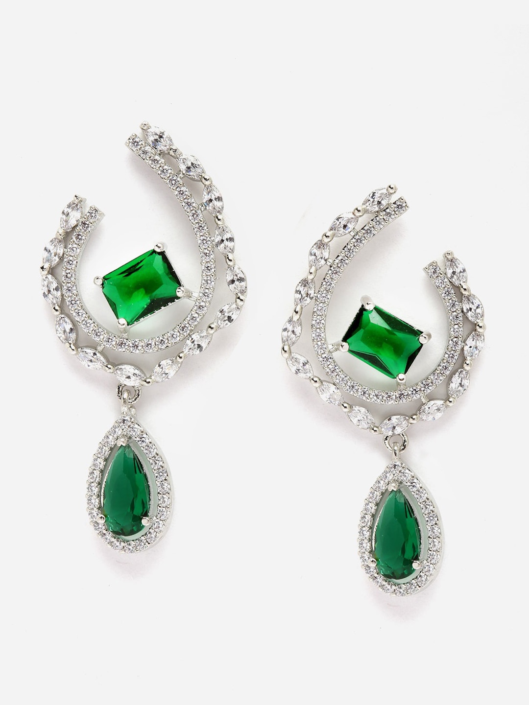 

DressBerry Rhodium-Plated Quirky Drop Earrings, Green