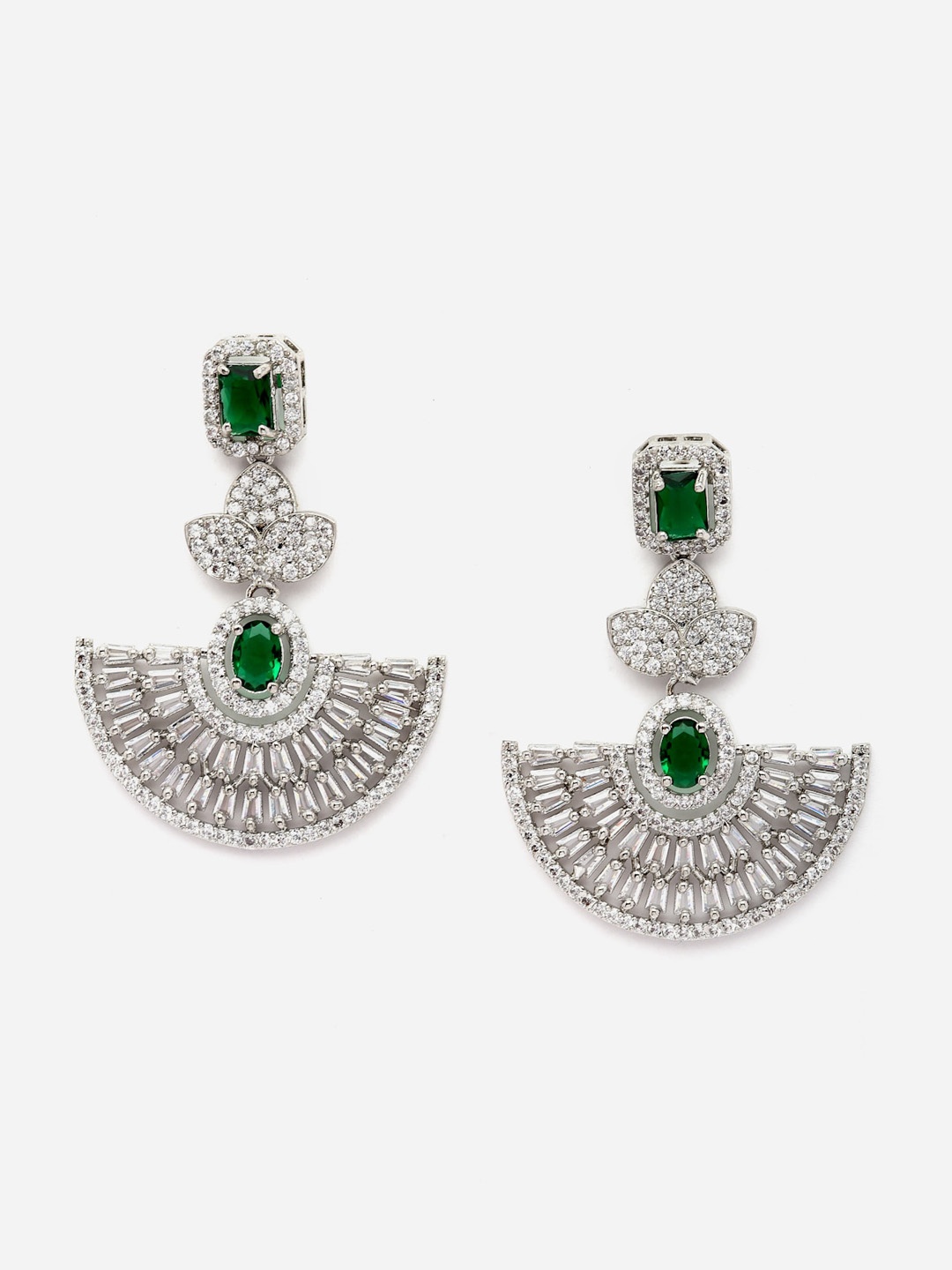 

DressBerry Rhodium-Plated Leaf Shaped Drop Earrings, Green