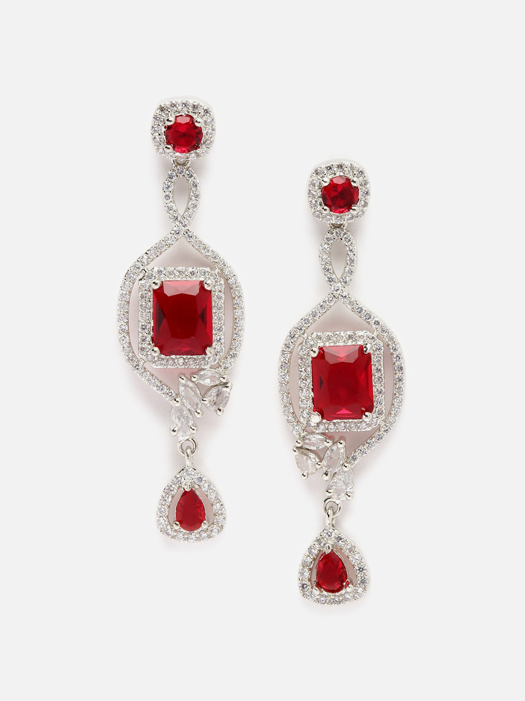 

DressBerry Rhodium-Plated Square Drop Earrings, Red