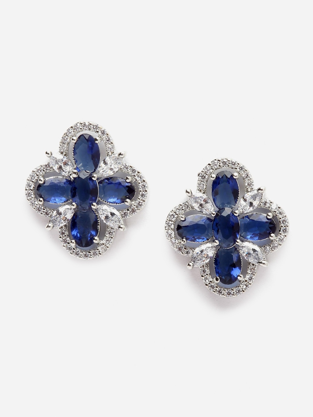 

DressBerry Rhodium-Plated Floral Studs Earrings, Navy blue