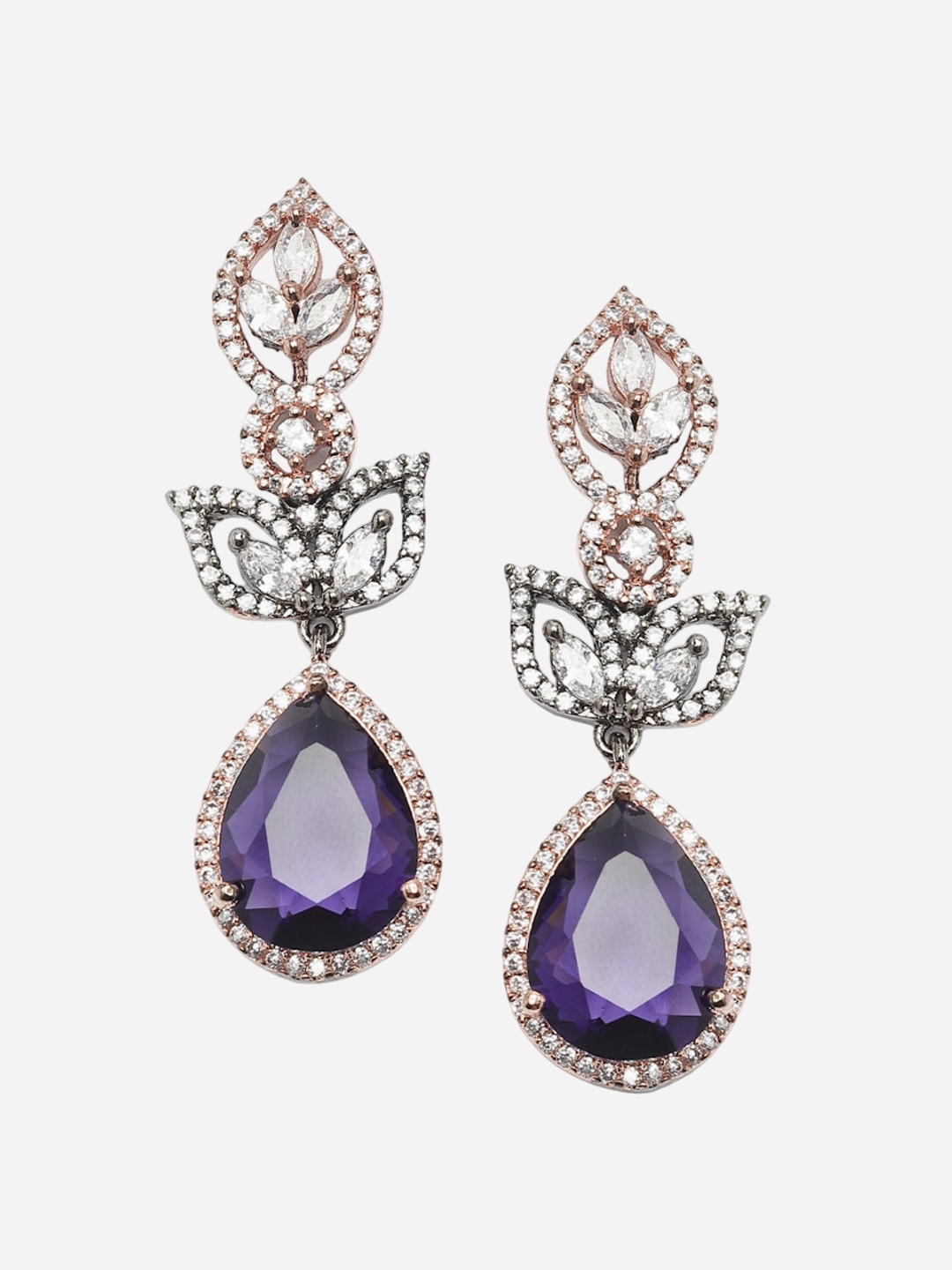 

DressBerry Rose Gold-Plated Teardrop Shaped Drop Earrings, Purple