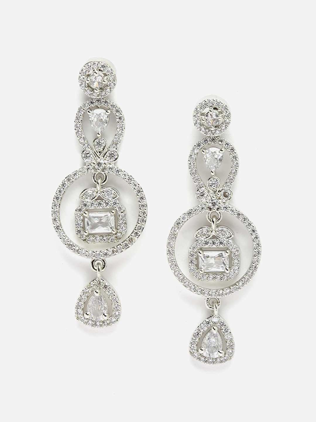 

DressBerry Silver Toned American Diamond Rhodium Plated Drop Earrings