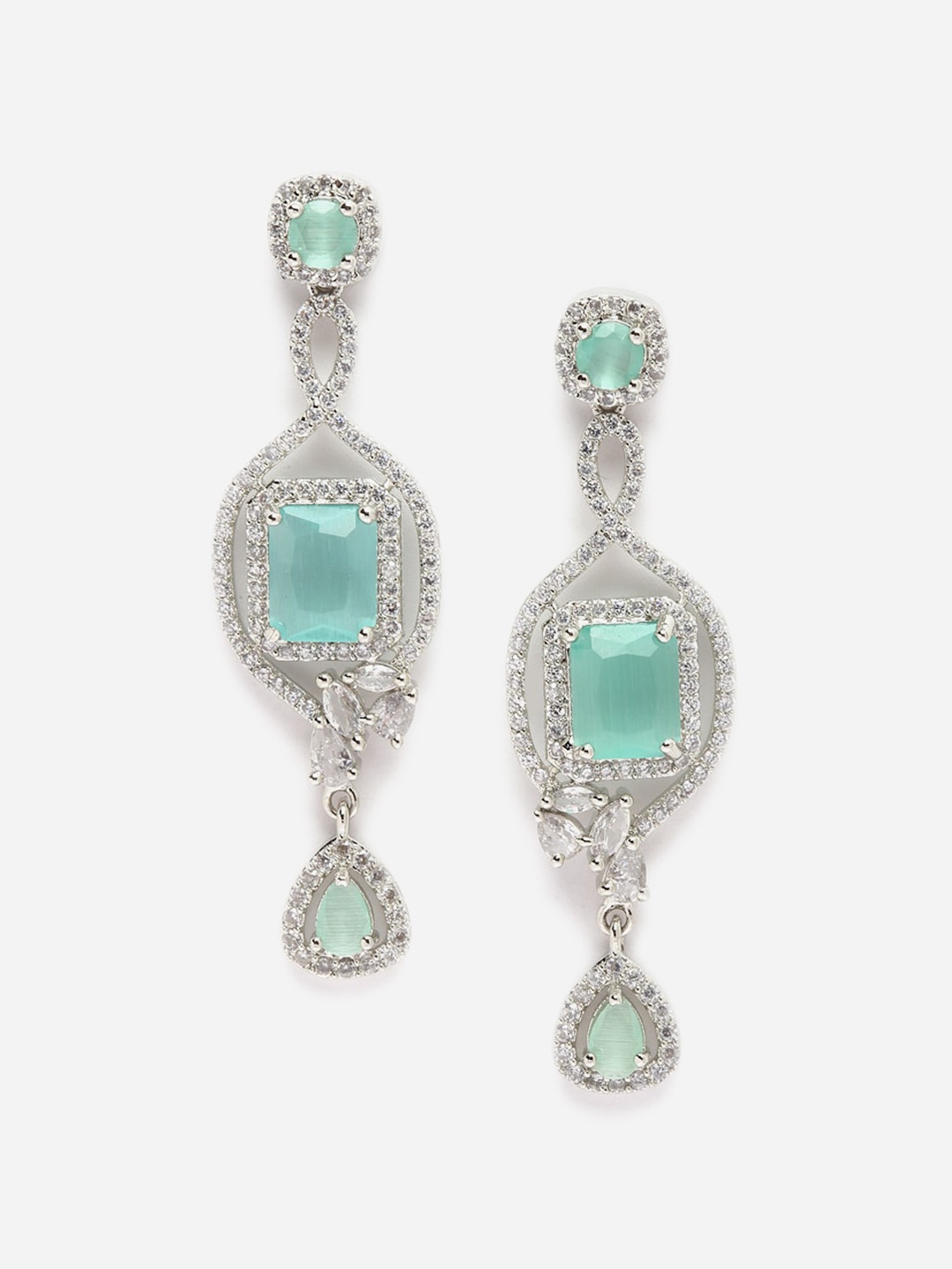 

DressBerry Silver Toned American Diamond Rhodium Plated Drop Earrings