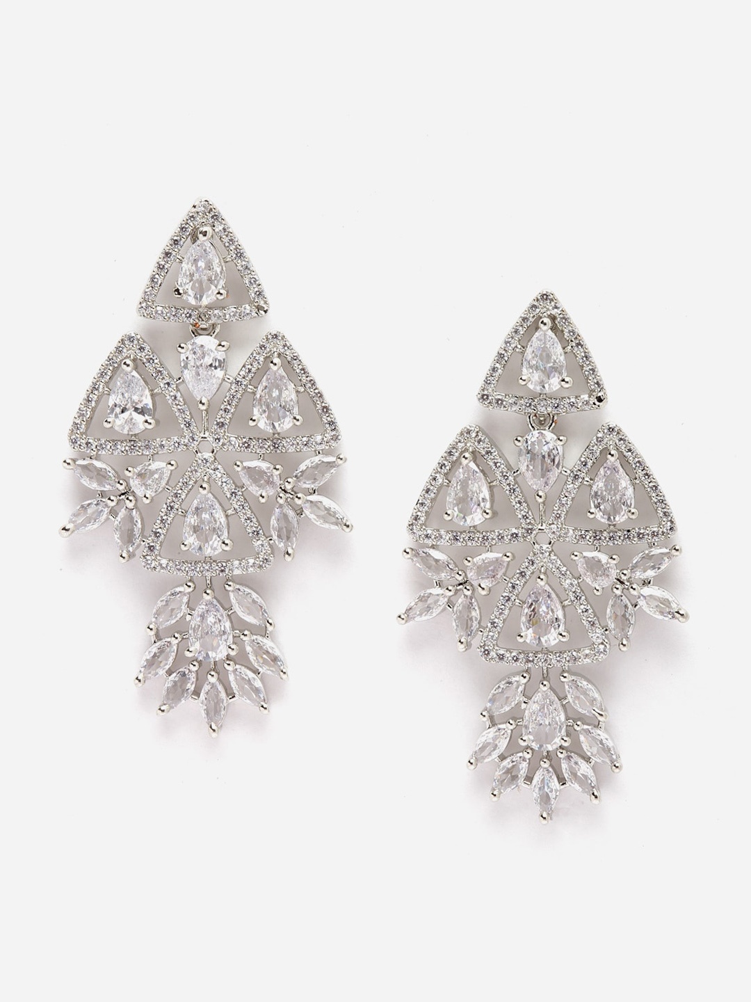 

DressBerry Silver Toned American Diamond Rhodium Plated Drop Earrings