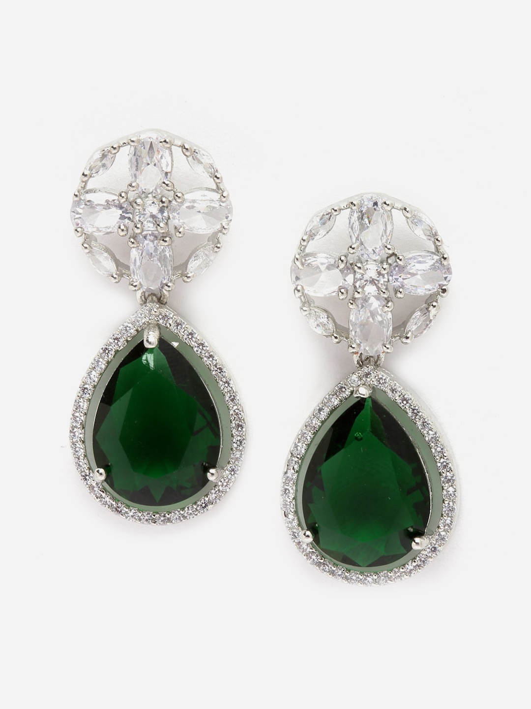 

DressBerry Silver Toned American Diamond Rhodium Plated Drop Earrings