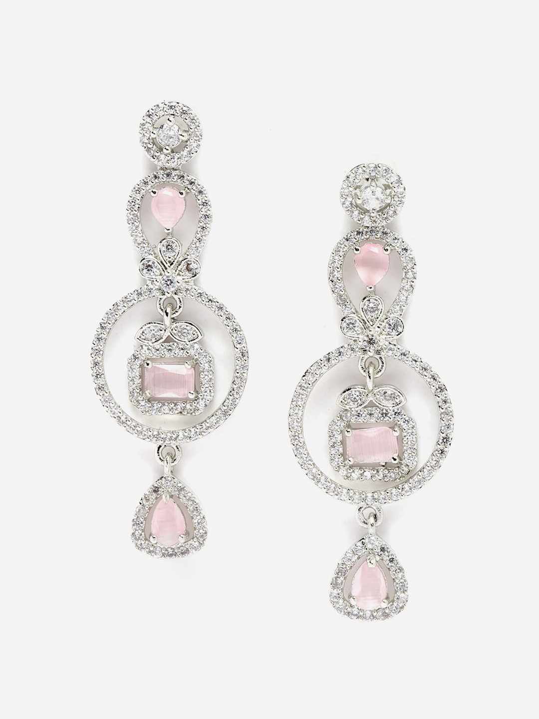 

DressBerry Silver Toned American Diamond Rhodium Plated Drop Earrings