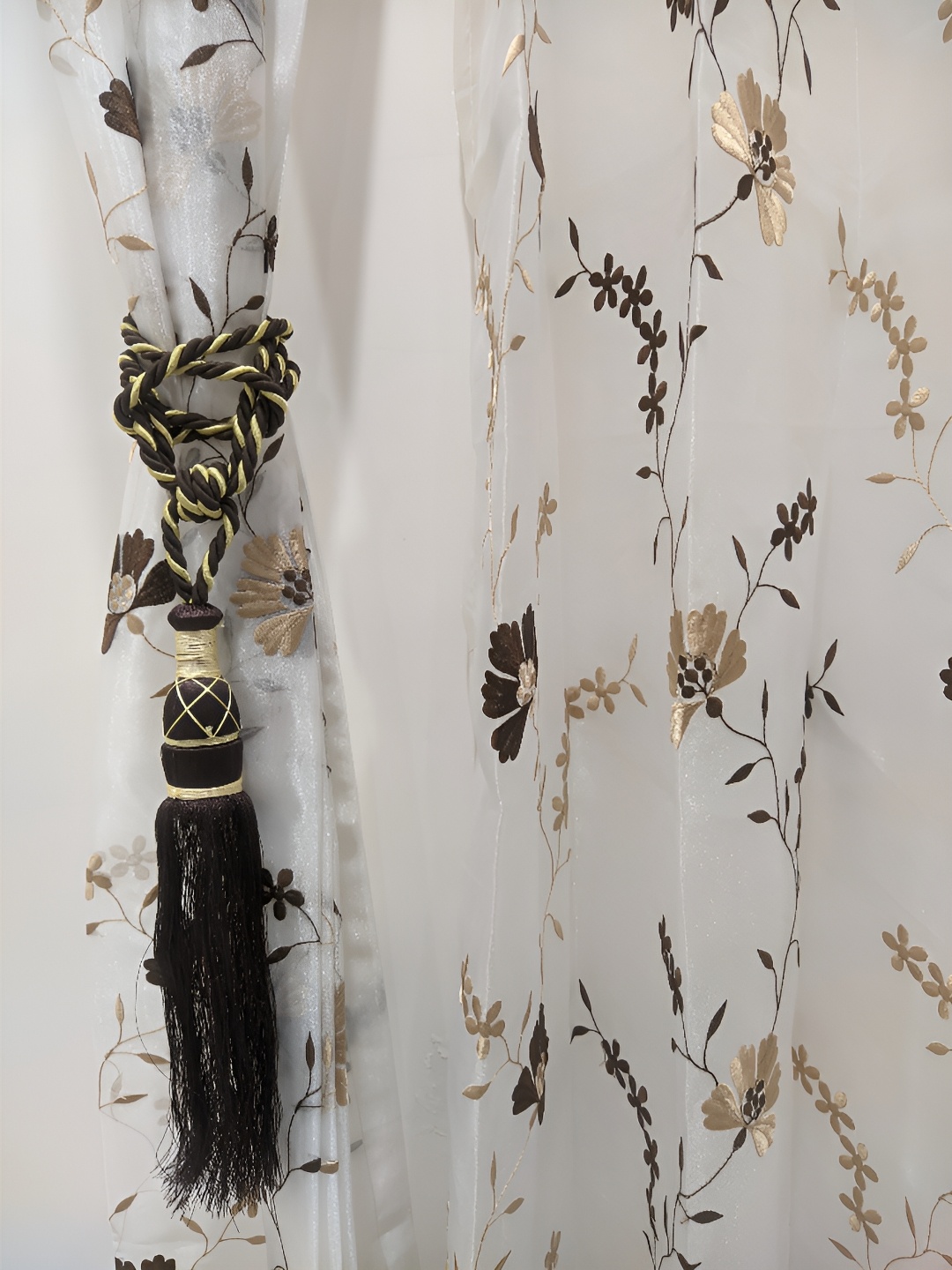 

RIDHAAN Brown & Gold-Toned 2 Pcs Floral Sheer Long Door Curtain