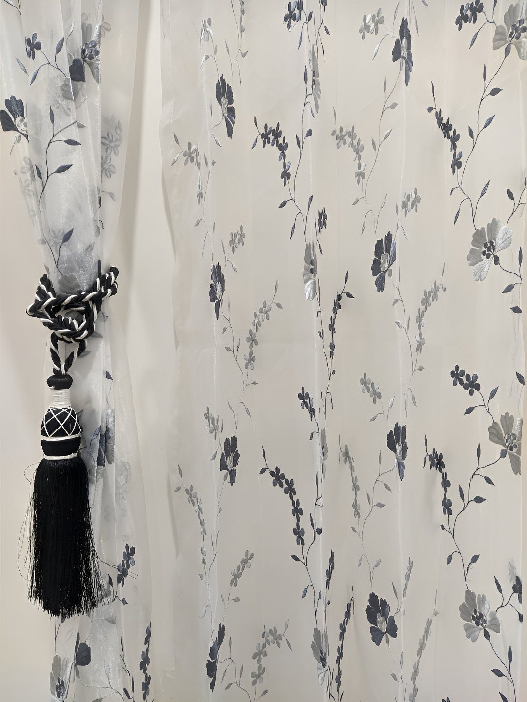 

RIDHAAN Grey & Blue 2 Pcs Floral Printed Sheer Door Curtain