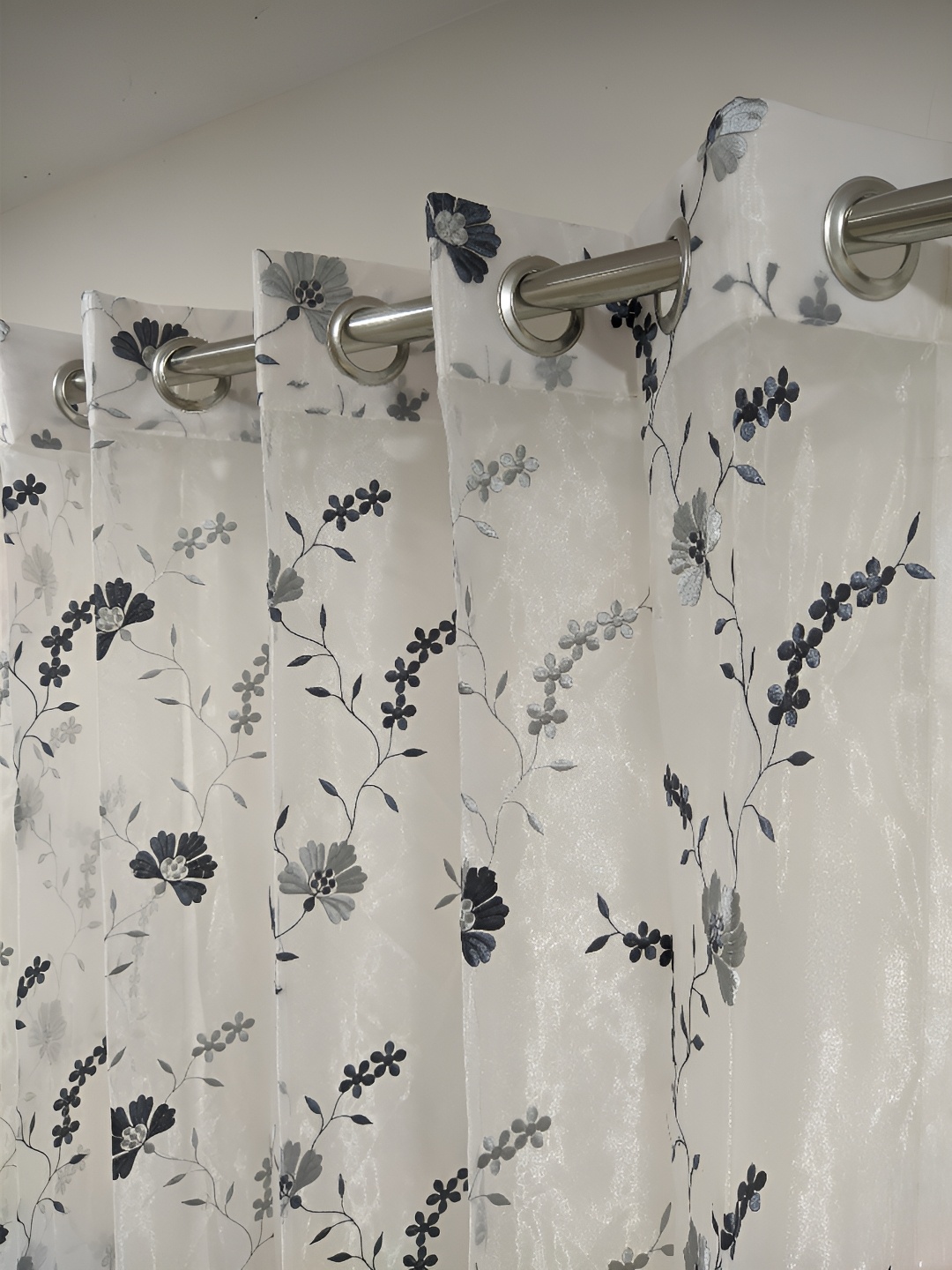 

RIDHAAN Grey & White 2 Pieces Floral Printed Sheer Long Door Curtain