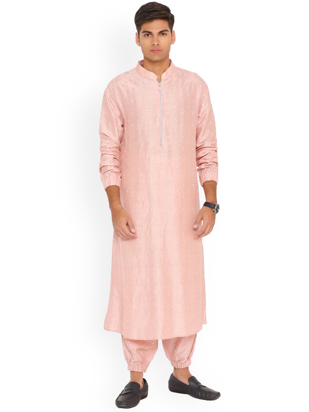

PS MEN BY PAYAL SINGHAL Long Sleeves Mandarin Collar Straight Kurta, Pink
