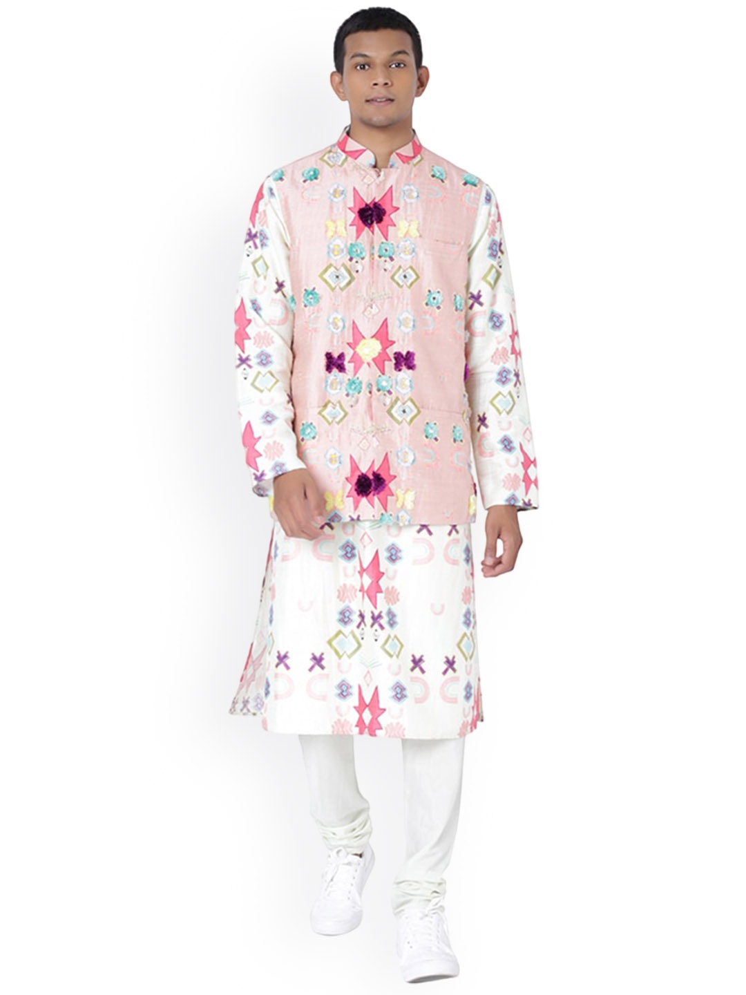 

PS MEN BY PAYAL SINGHAL Floral Printed Regular Kurta with Churidar, Pink